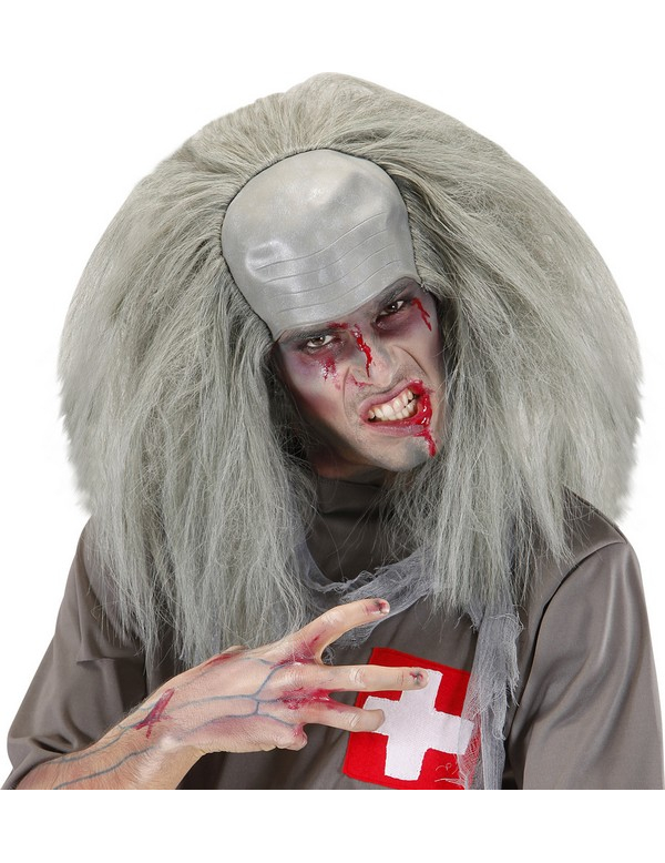 Perruque grise zombie fou homme Halloween