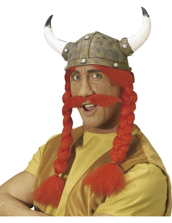 Casque gaulois avec nattes et moustaches adulte