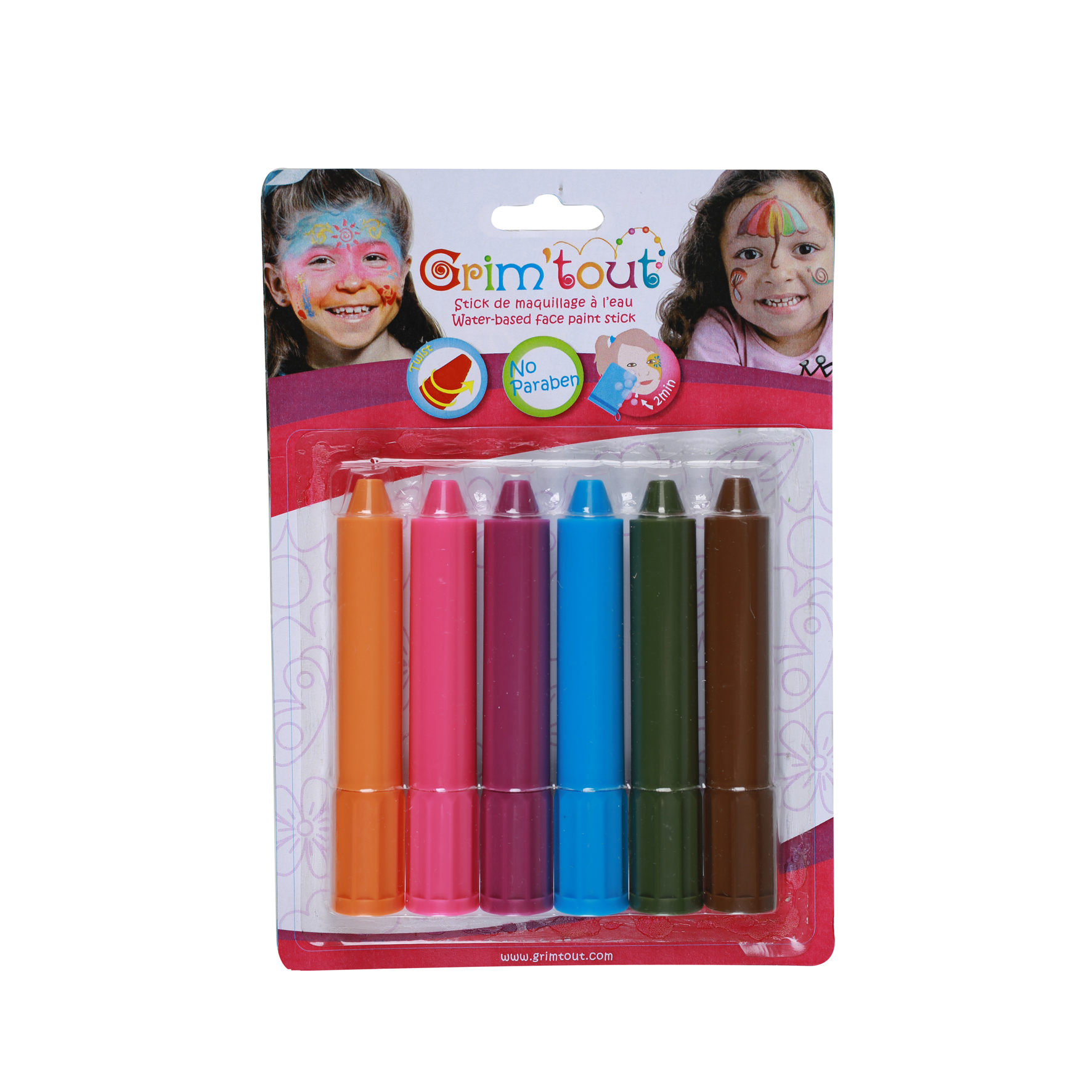 6 Crayons maquillage Grim'Tout couleurs arc en ciel
