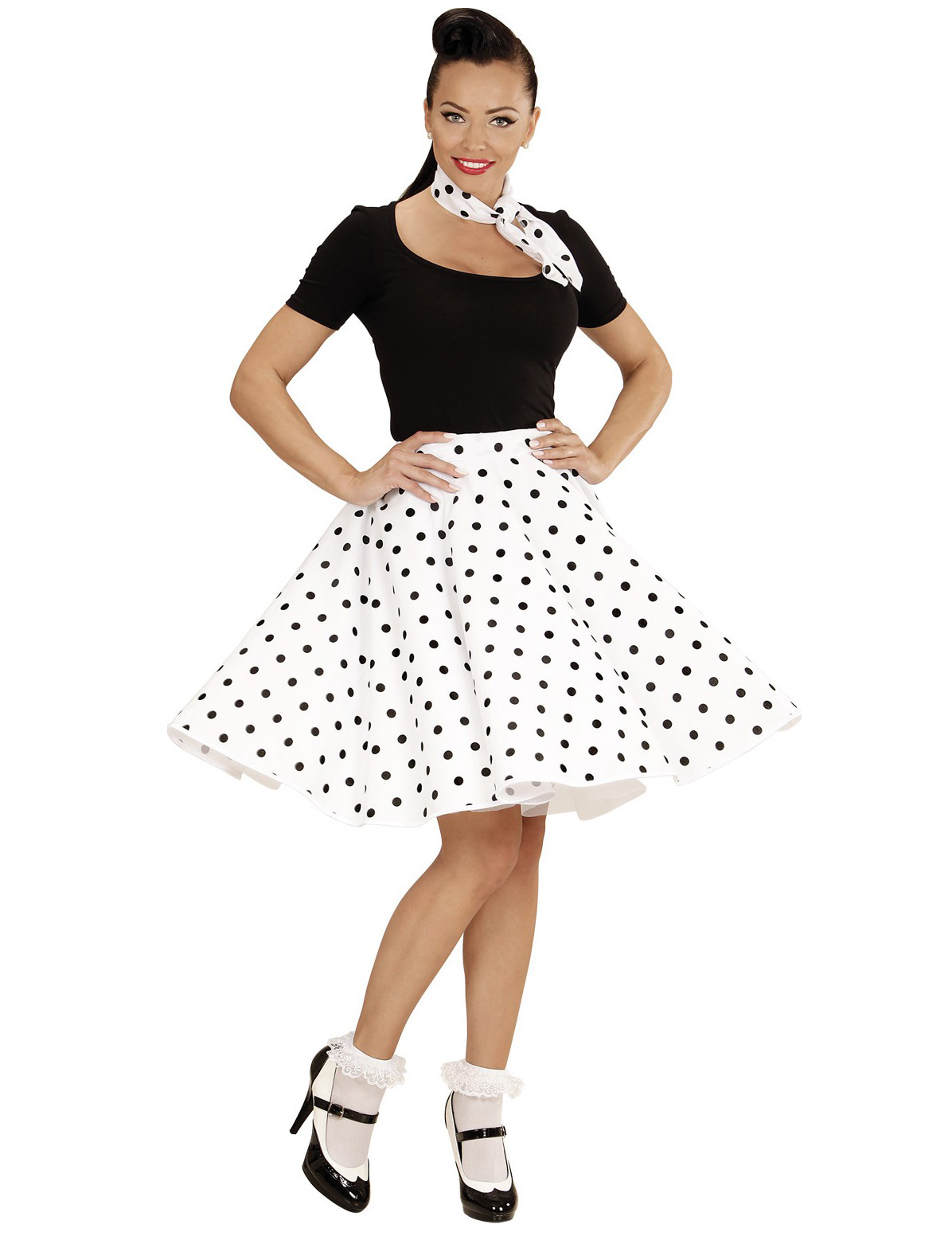 Jupe et foulard blancs à pois années 50 femme