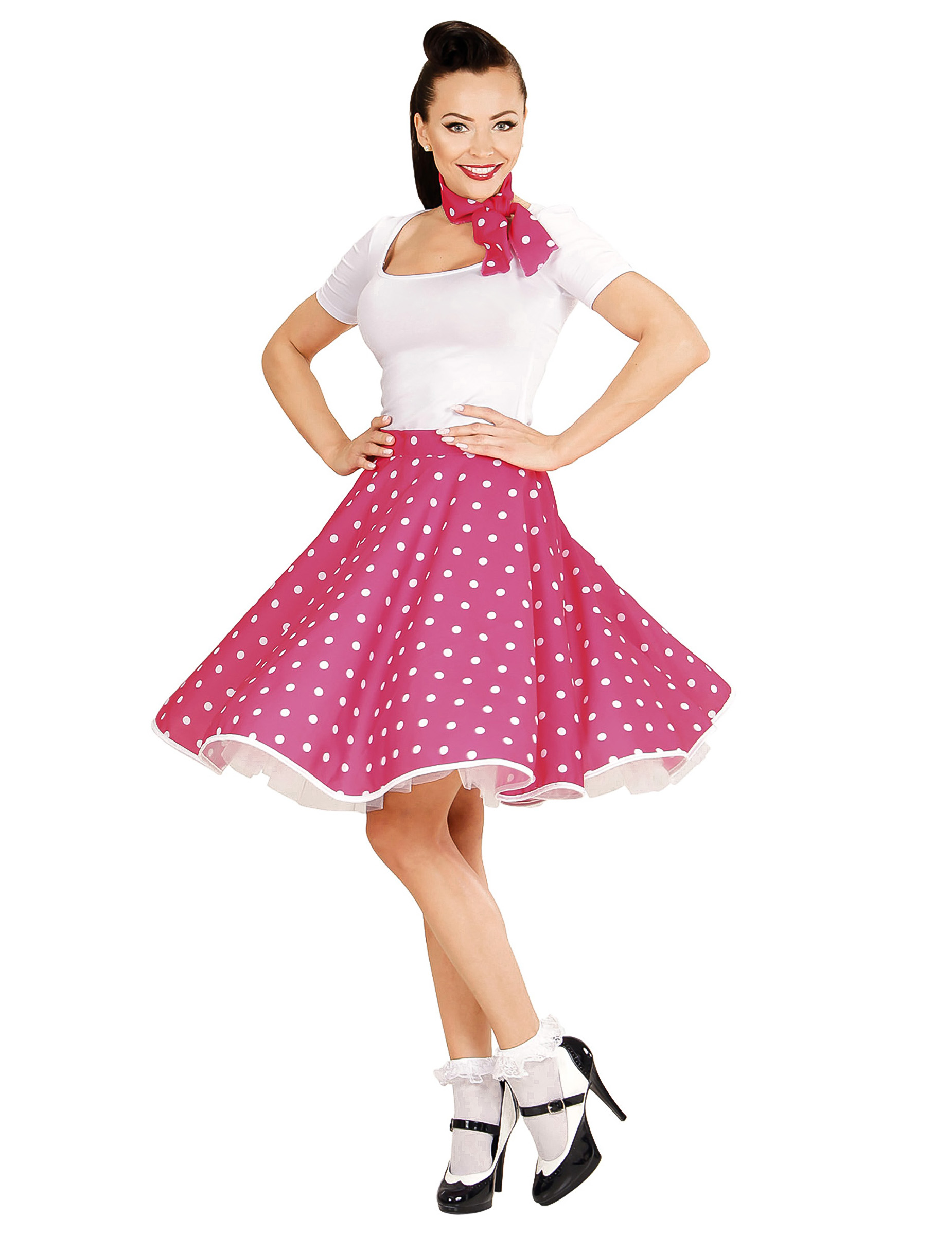 Jupe et foulard roses à pois années 50 femme