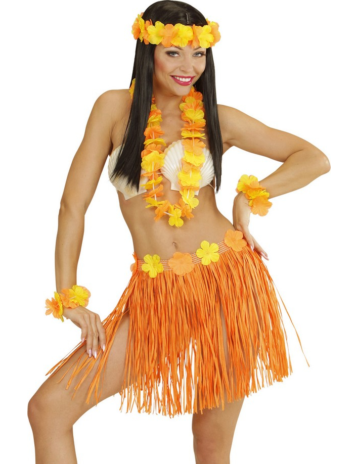 Kit hawaïen orange et jaune adulte