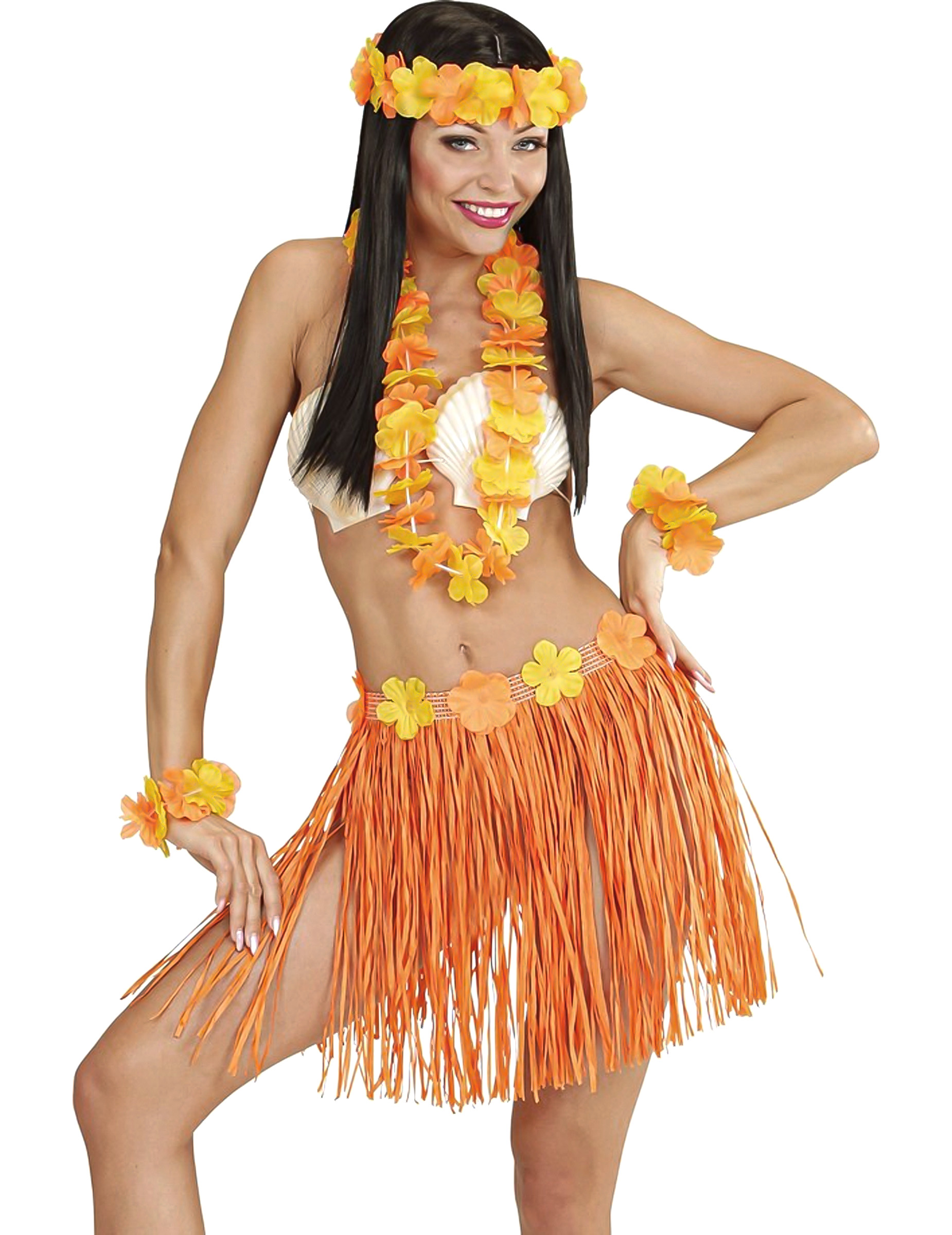 Kit hawaïen orange et jaune adulte