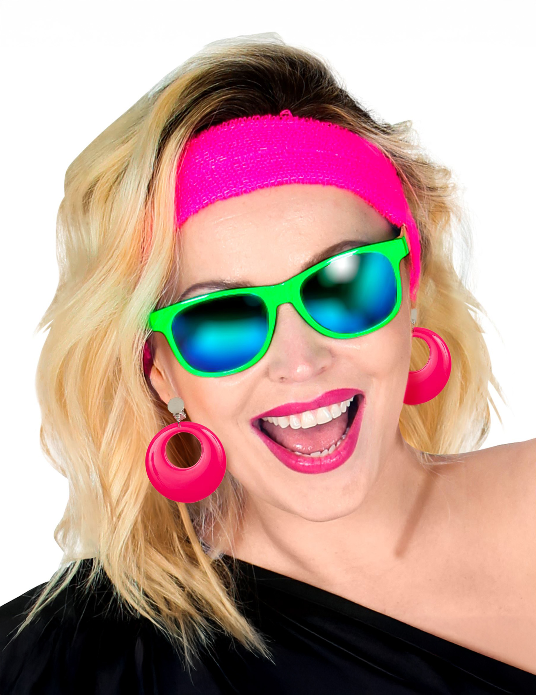Boucles d'oreilles rose fluo adulte