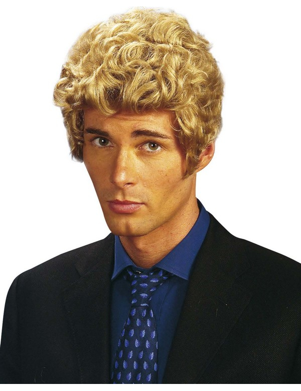 Perruque courte bouclée blonde homme