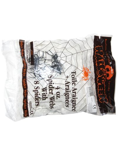 Décoration toile araignées blanche avec 4 araignées 113 g Halloween