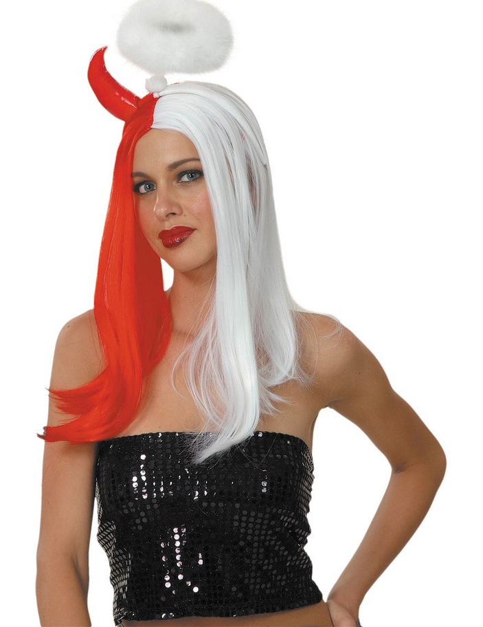 Perruque mi-ange mi-démon femme Halloween