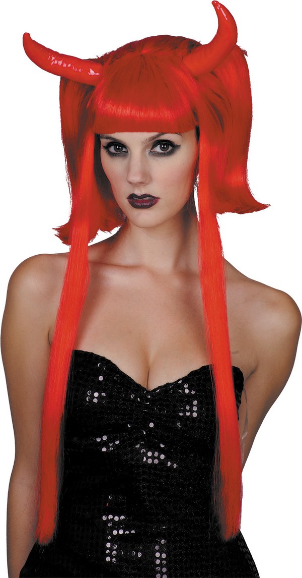 Perruque diablesse rouge mèches longues femme Halloween