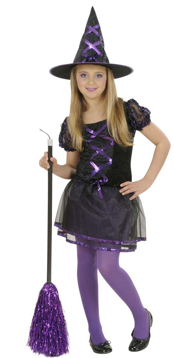 Déguisement sorcière noire et violette fille Halloween