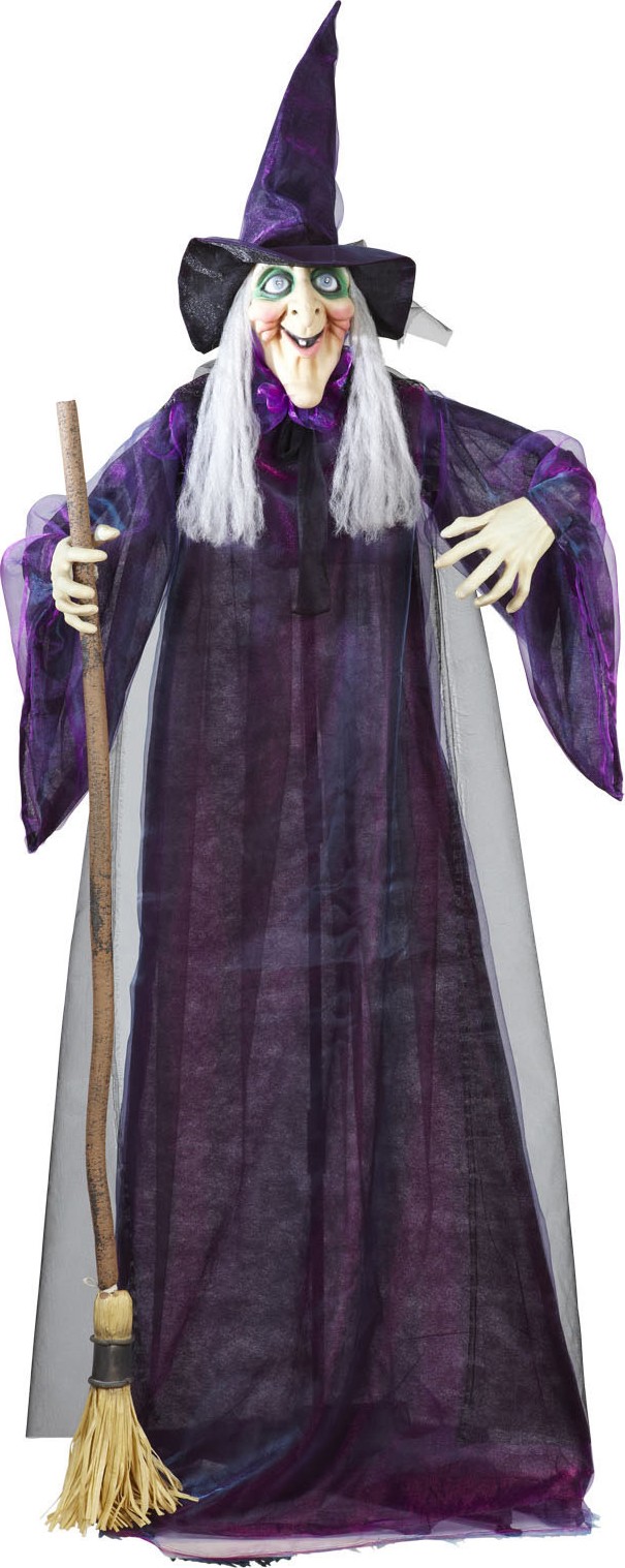 Décoration sorcière animée, lumineuse et parlante 183 cm Halloween