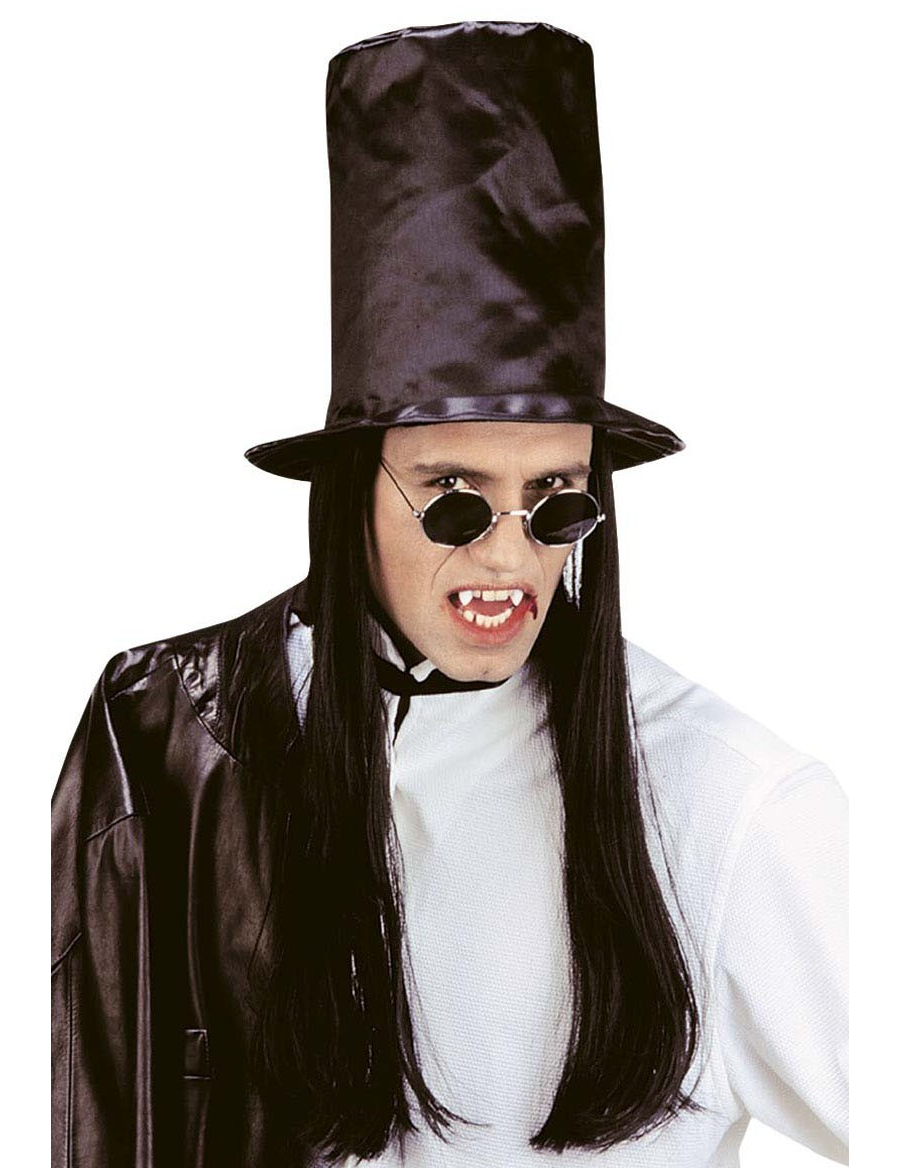 Chapeau haut de forme avec cheveux noirs adulte Halloween
