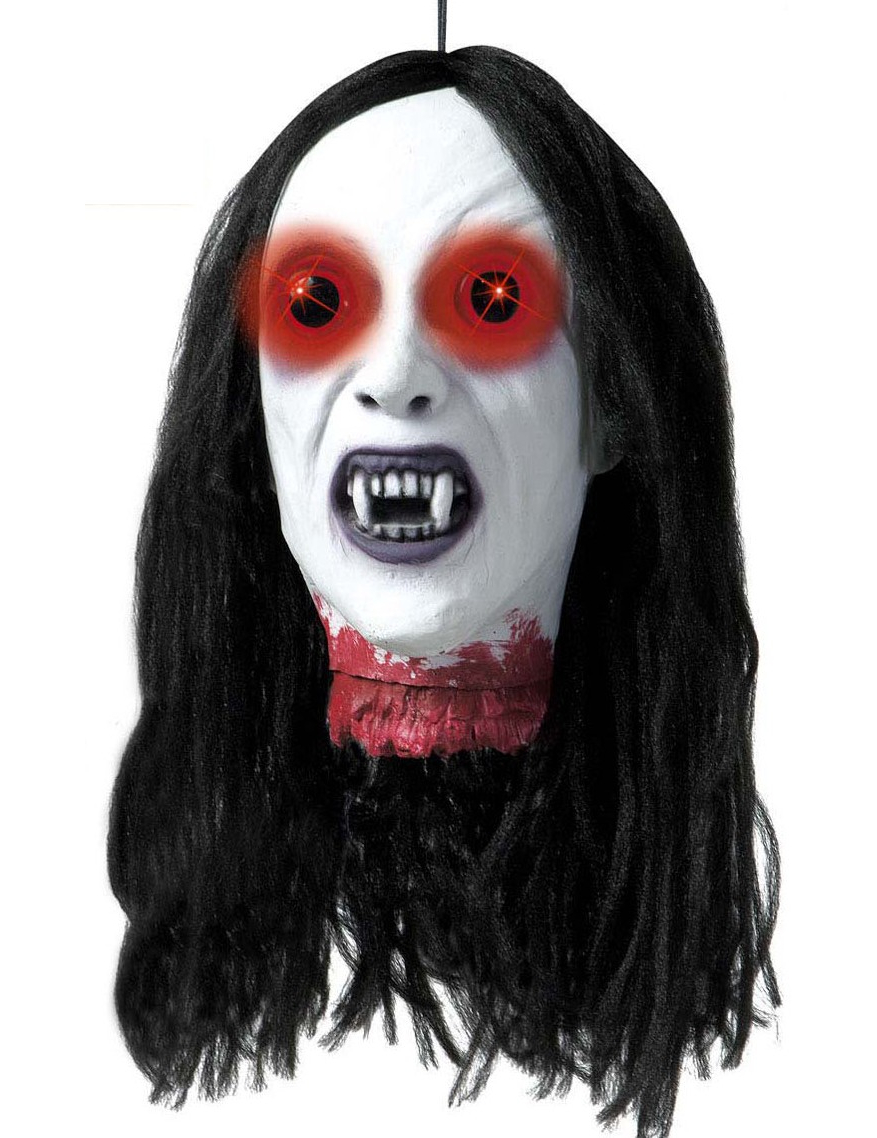 Décoration tête vampire décapitée lumineuse et sonore 26 cm Halloween