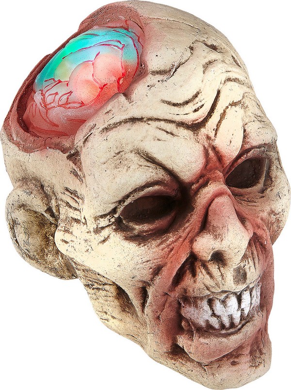 Décoration tête zombie lumineuse 22 cm