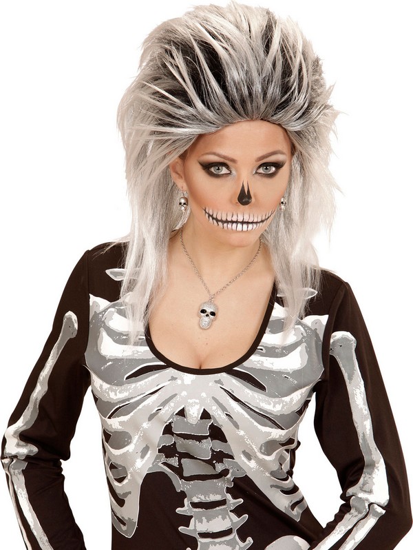 Collier crâne argenté femme Halloween