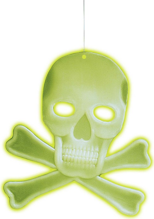 Décoration crâne avec os phosphorescent 27 X 33 cm Halloween