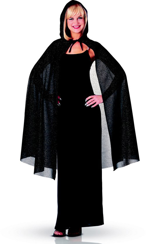 Cape Noir Paillettée 115cm femme Halloween