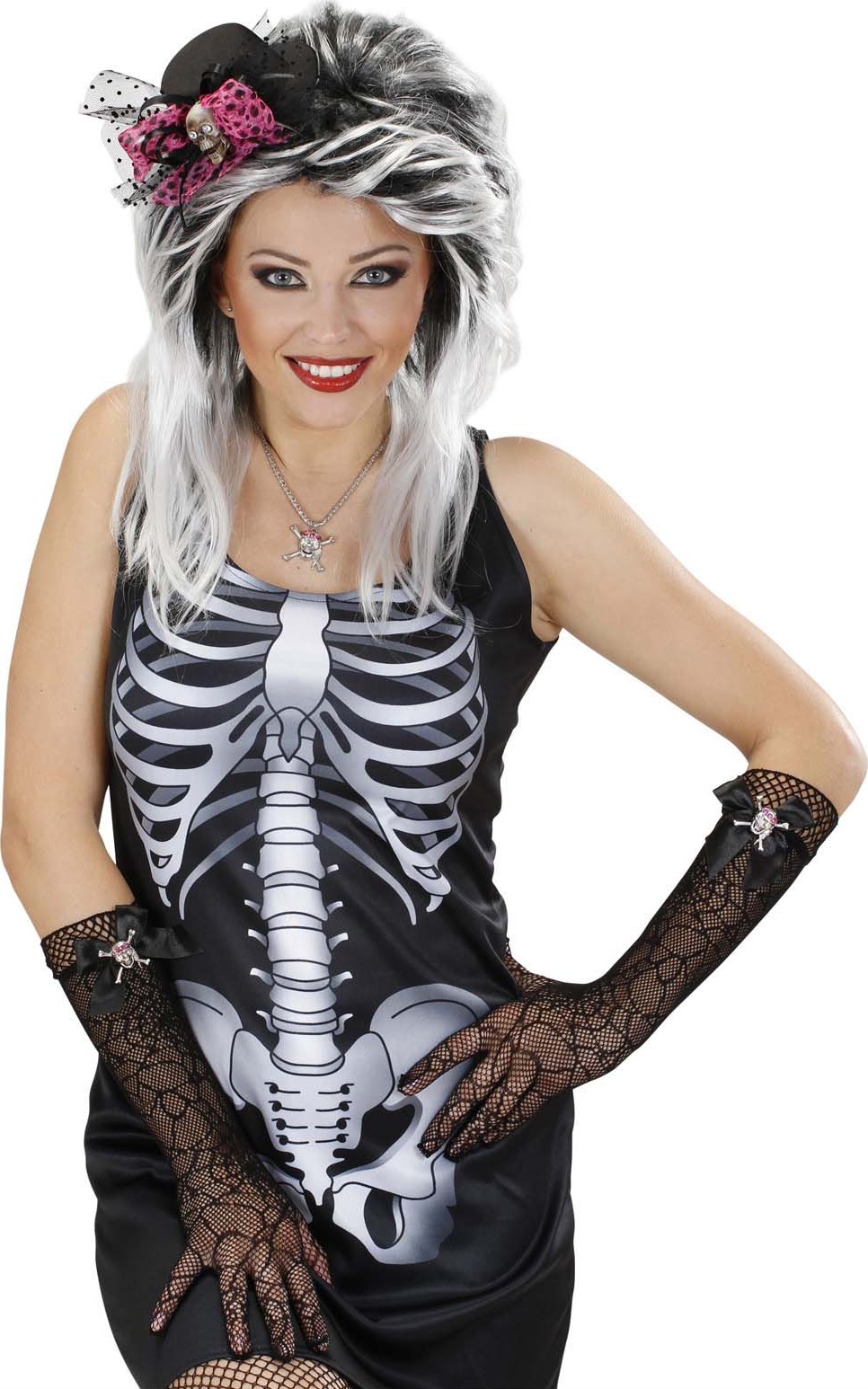 Gants toile d'araignées avec crâne en strass femme Halloween