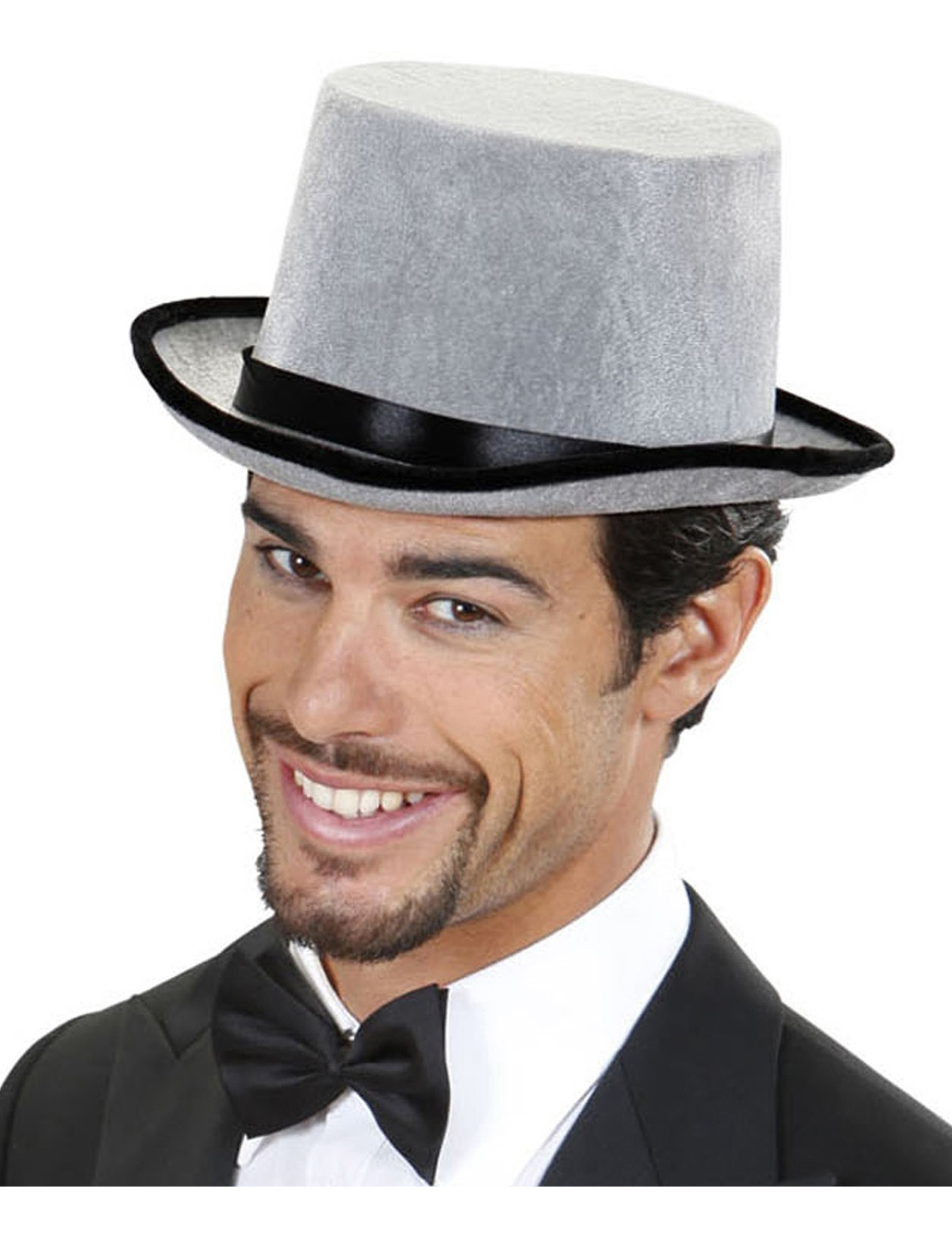Chapeau haut de forme gris et noir adulte