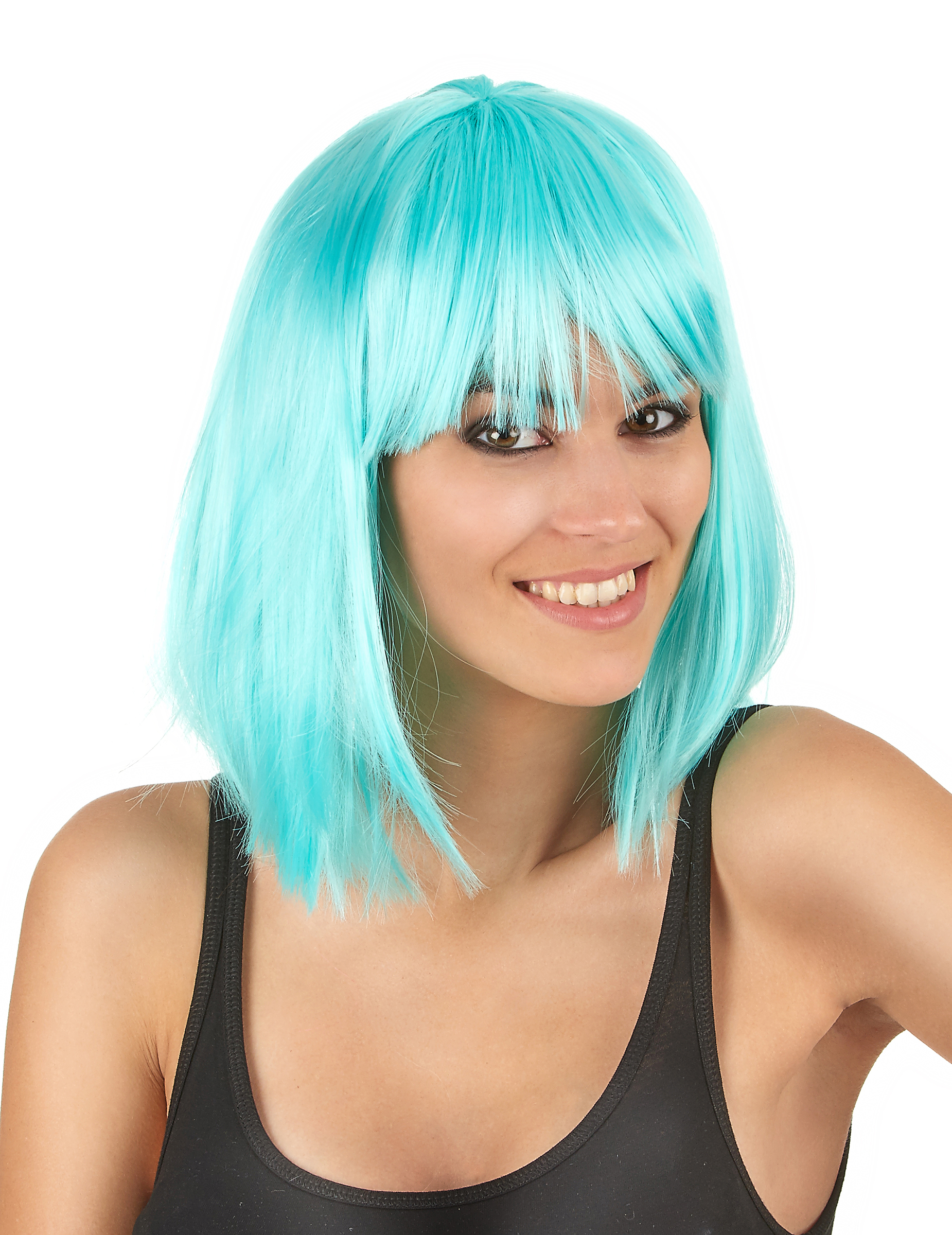 Perruque carré mi-long bleu ciel femme