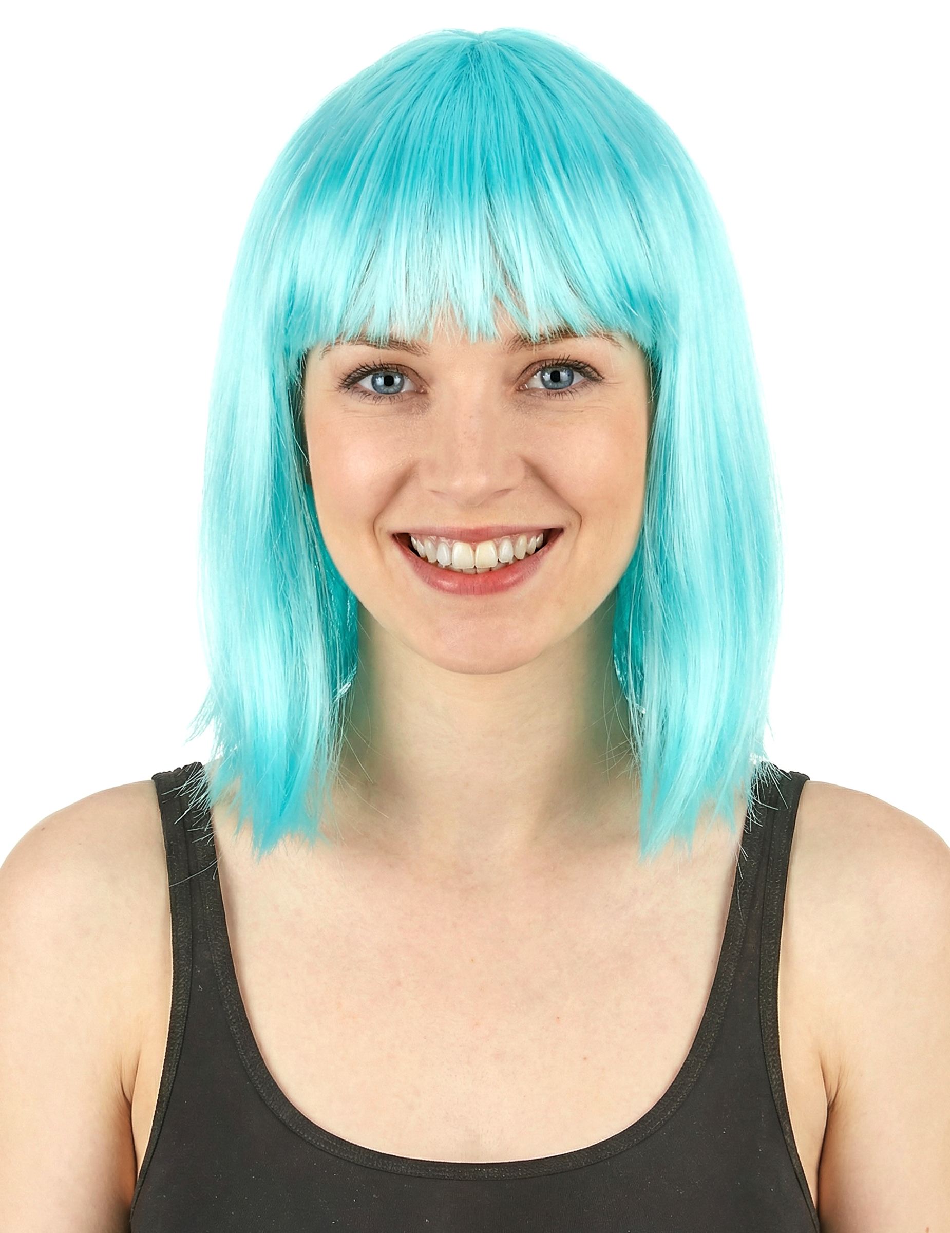 Perruque carré mi-long bleu ciel femme