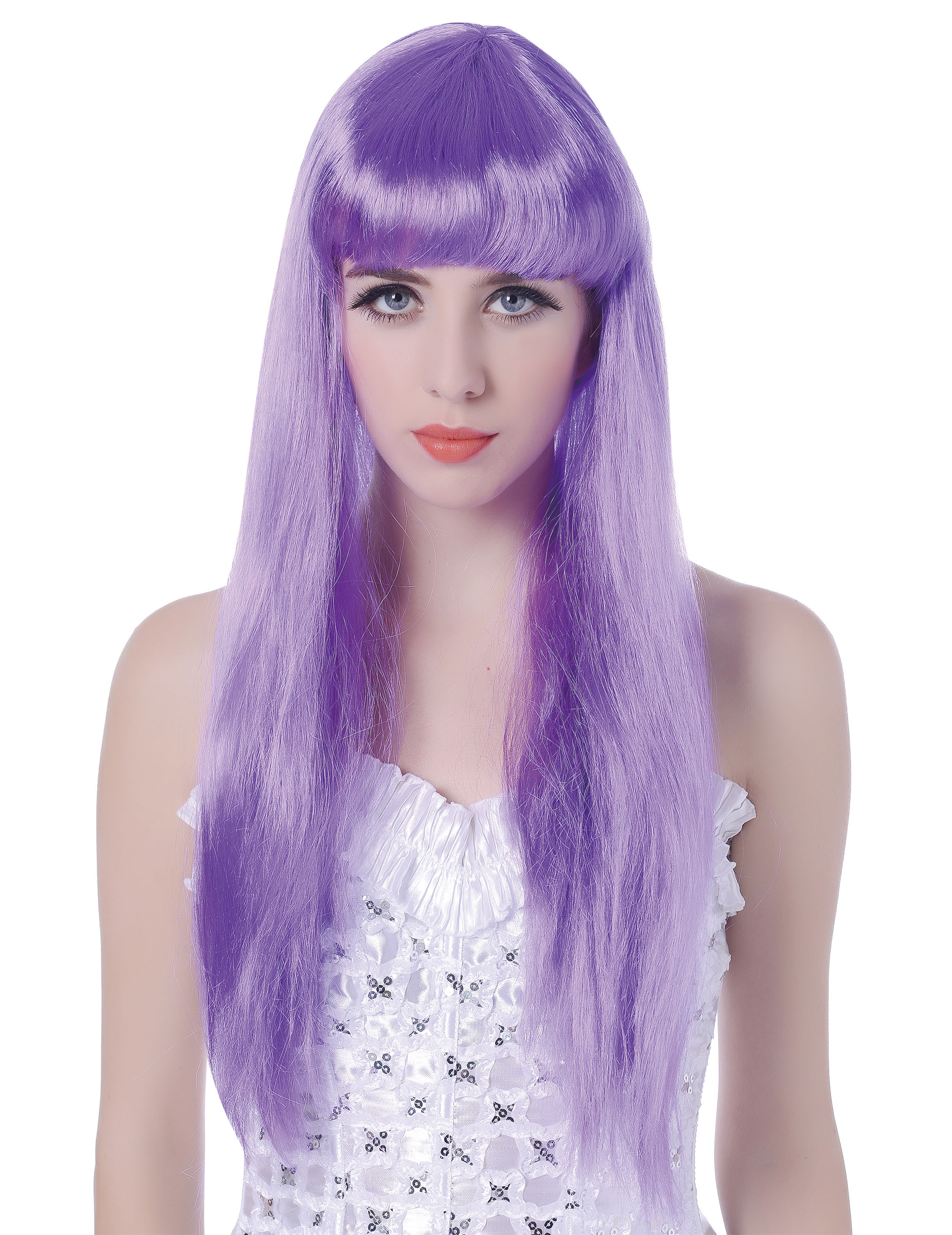 Perruque longue violette à frange femme