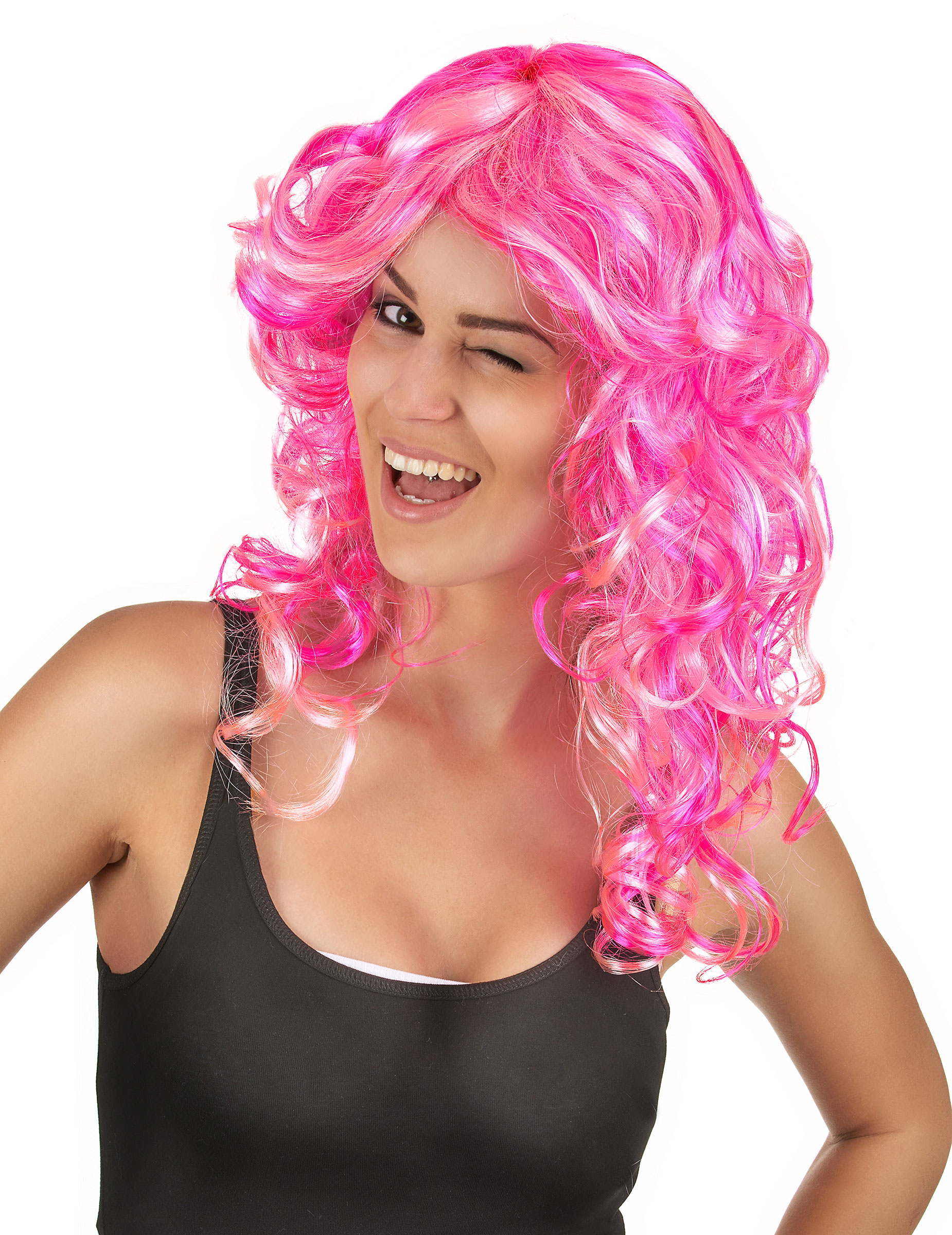 Perruque bouclée rose femme