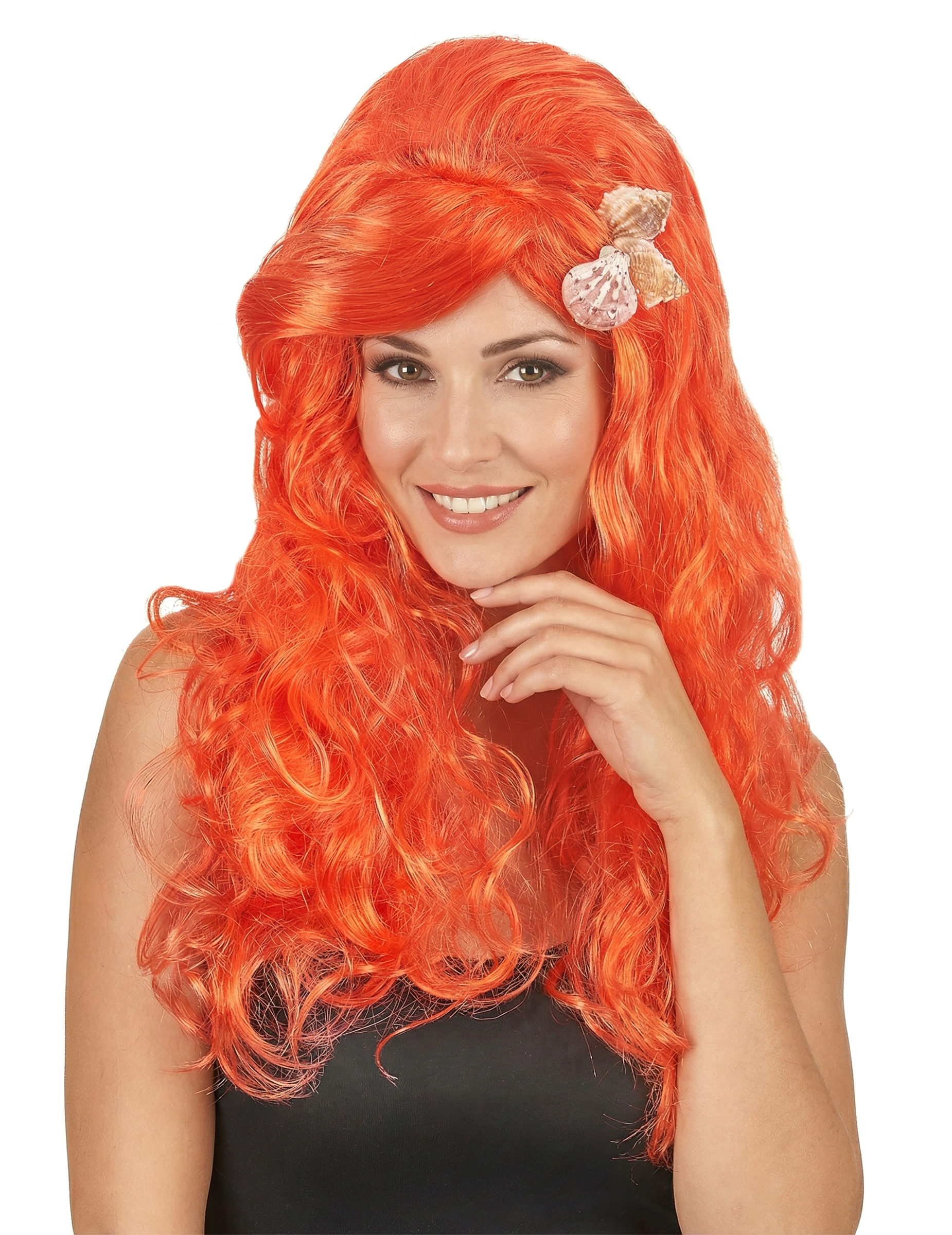 Perruque longue orange femme