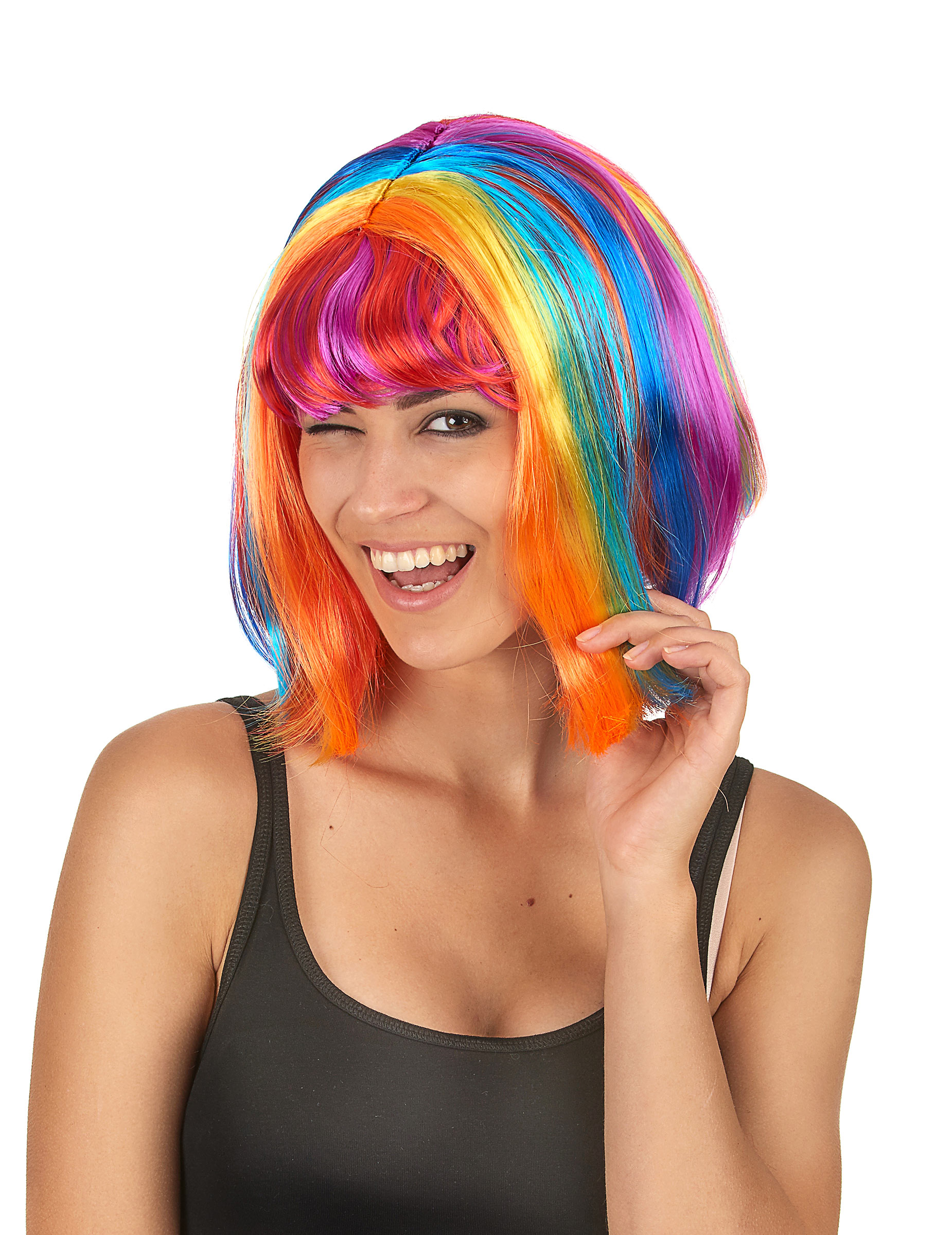 Perruque carré multicolore avec frange femme