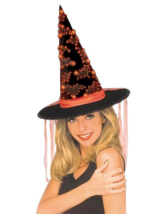 Chapeau sorcière motif chauve-souris avec fibre optique adulte Halloween