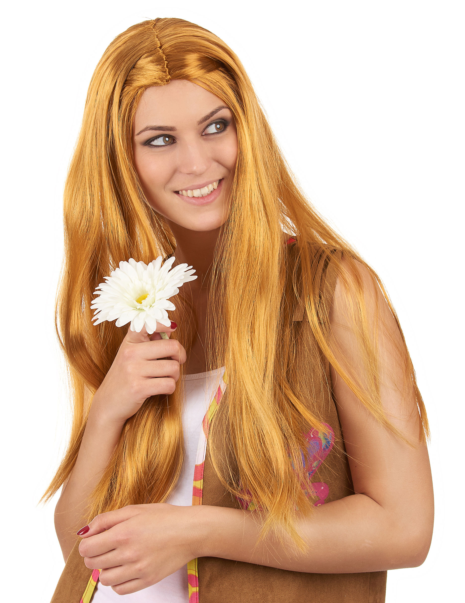 Perruque longue hippie rousse femme