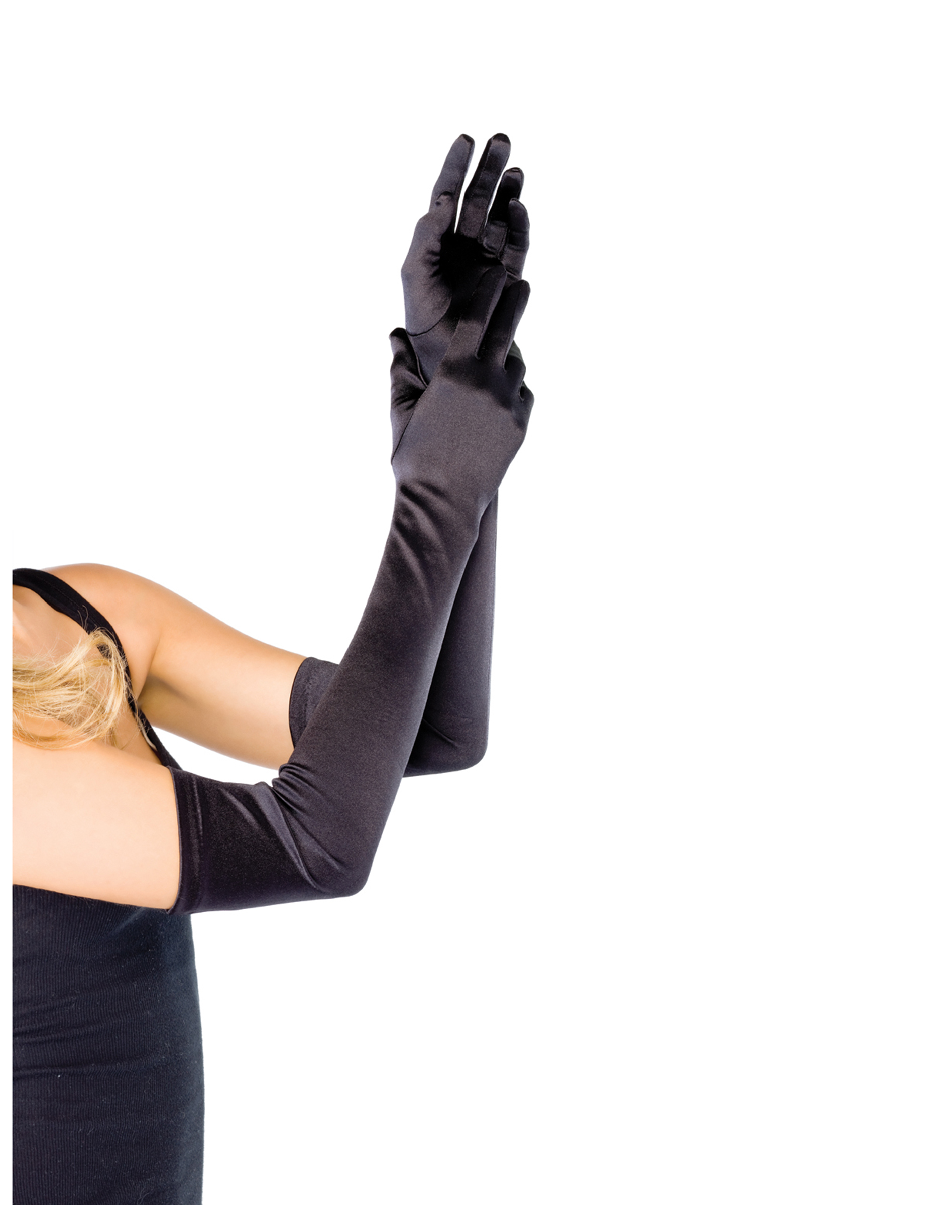 Gants extra longs noirs en satin femme