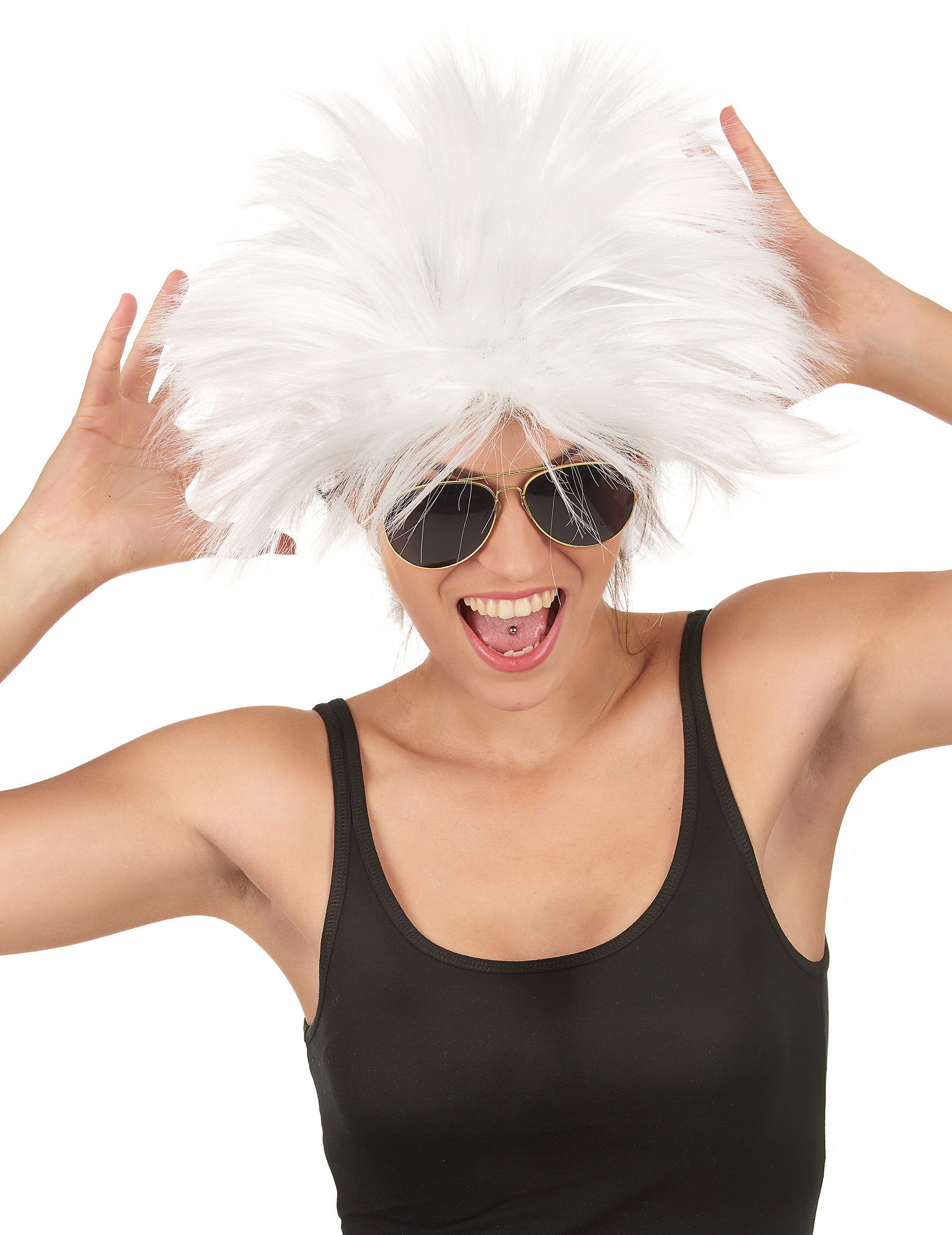 Perruque rockstar blanche femme