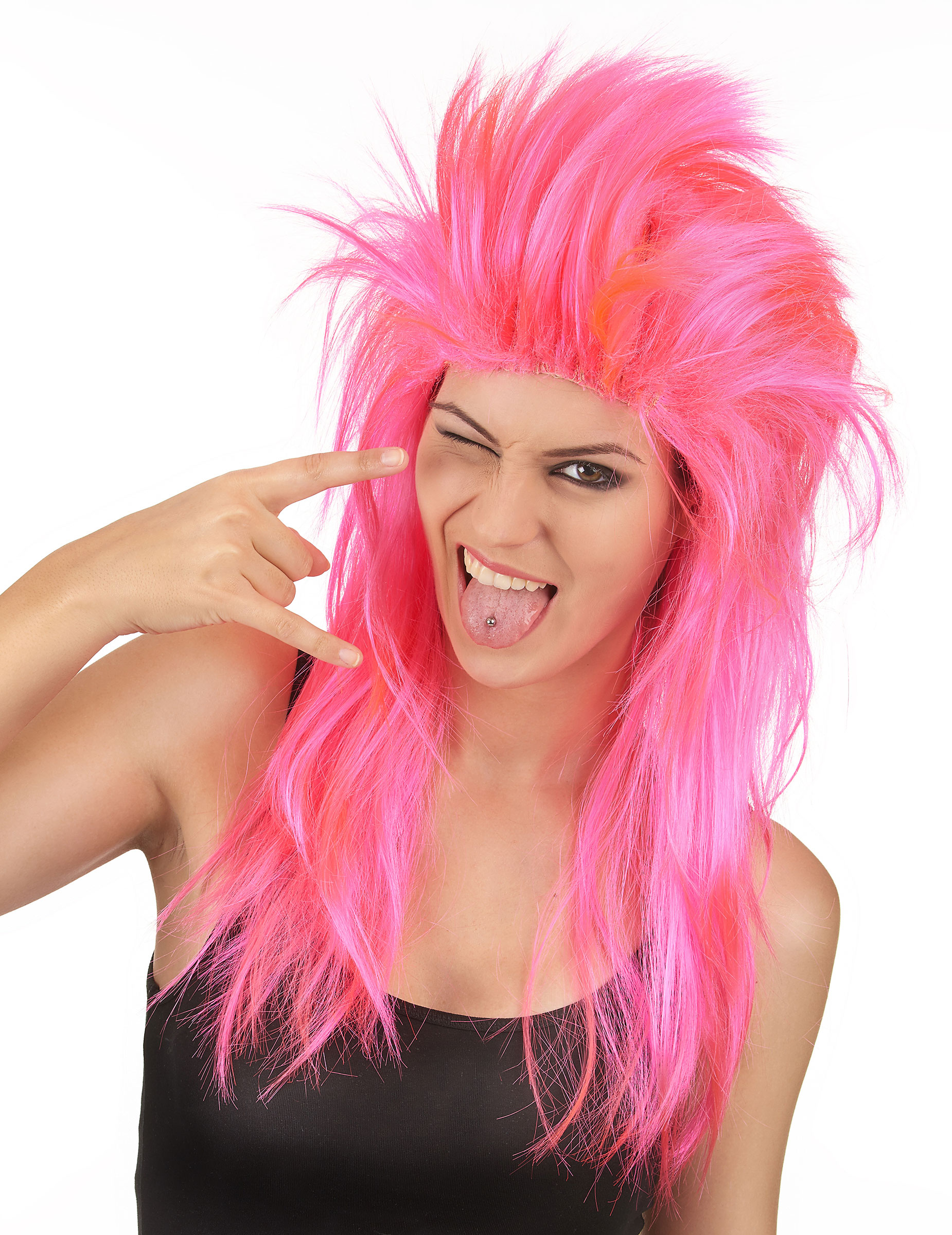 Perruque chanteuse de rock rose femme