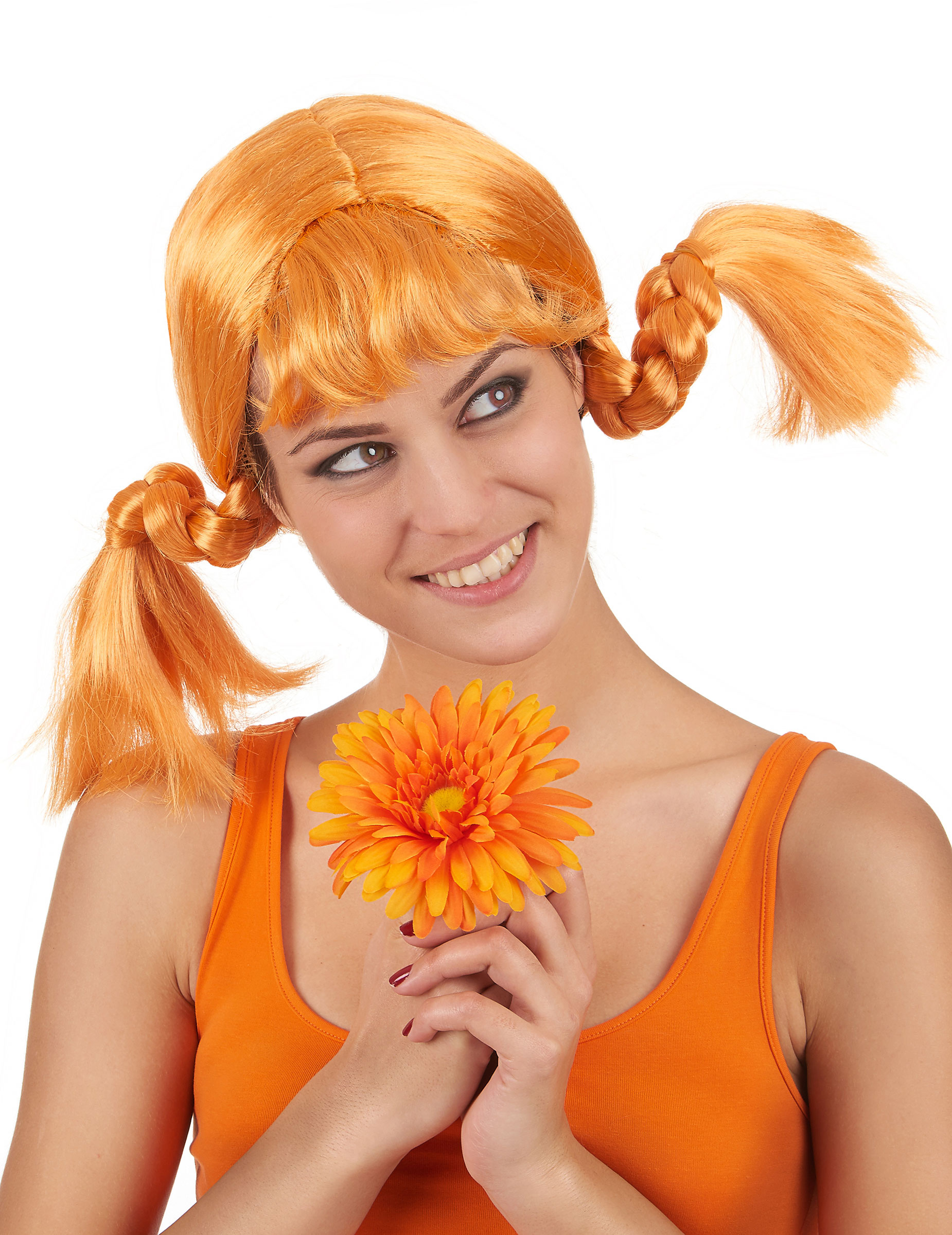 Perruque couettes rousse femme
