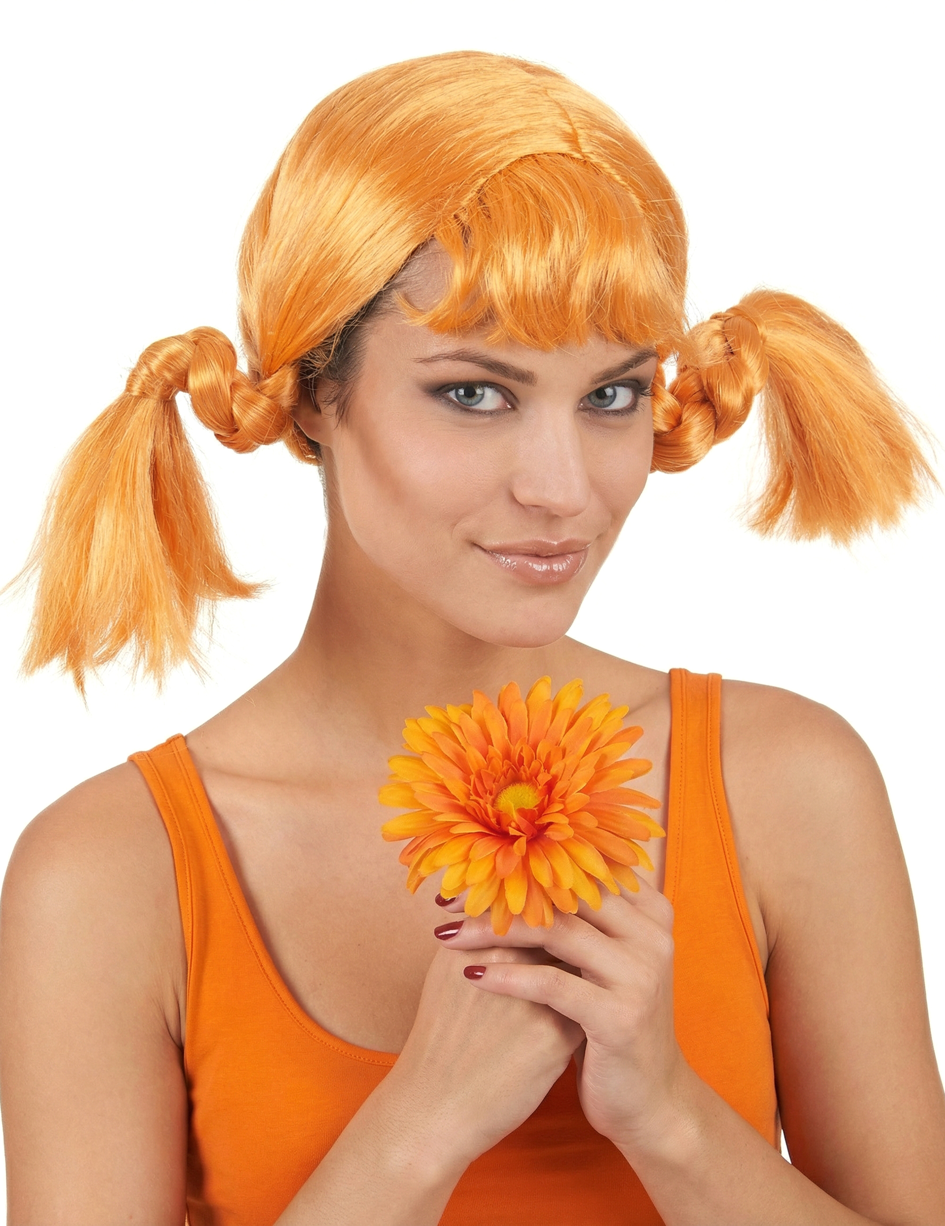 Perruque couettes rousse femme