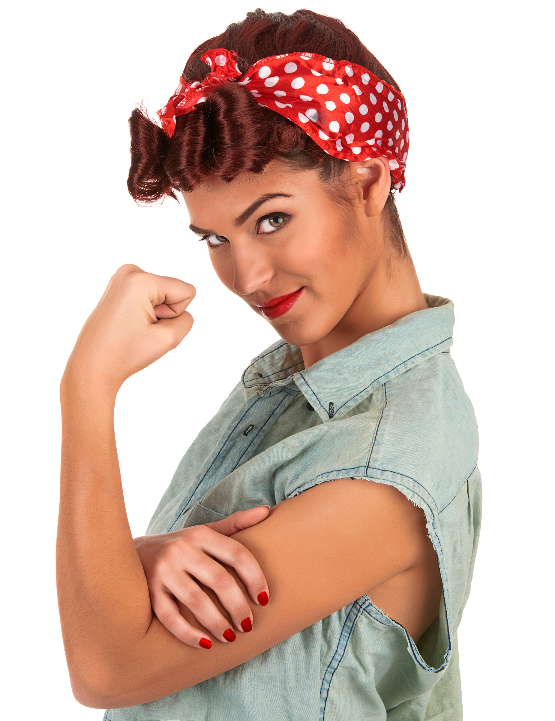 Perruque rétro chatain avec foulard femme