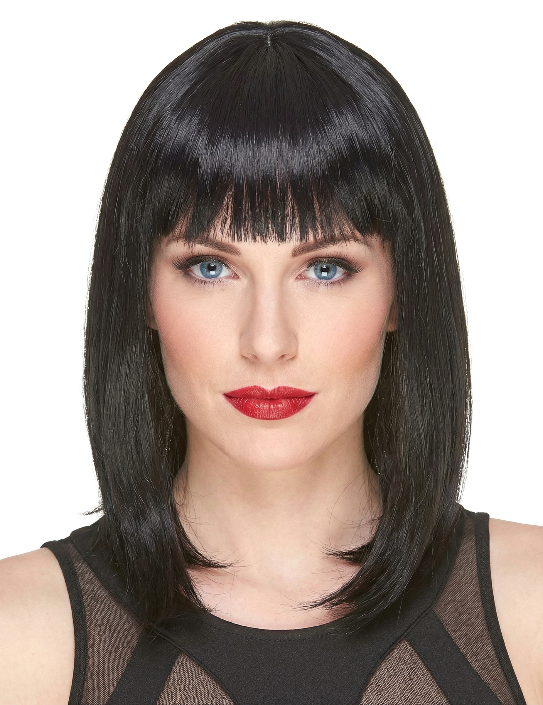 Perruque luxe noire mi-longue femme - 170g