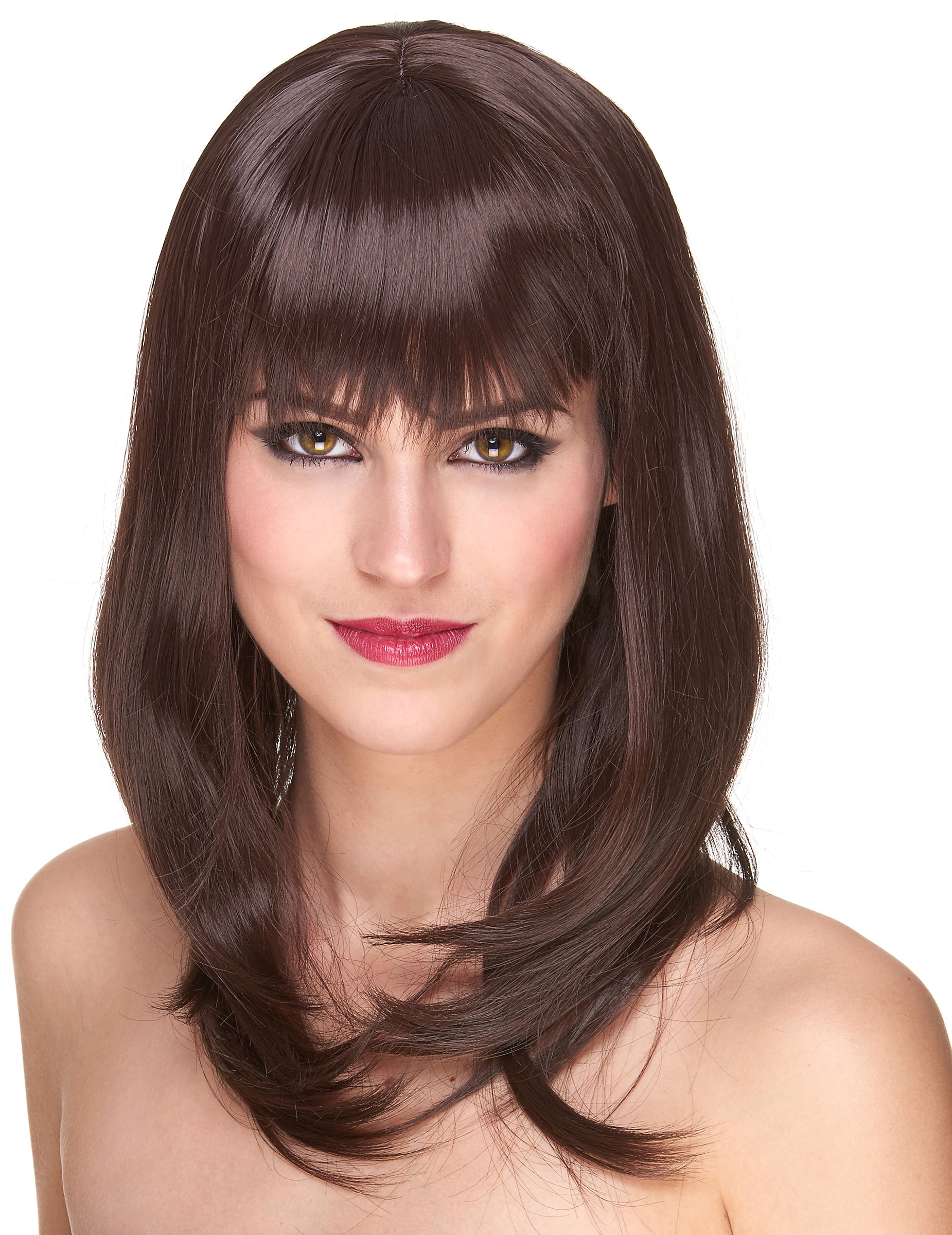 Perruque luxe Châtain mi-longue femme - 170g