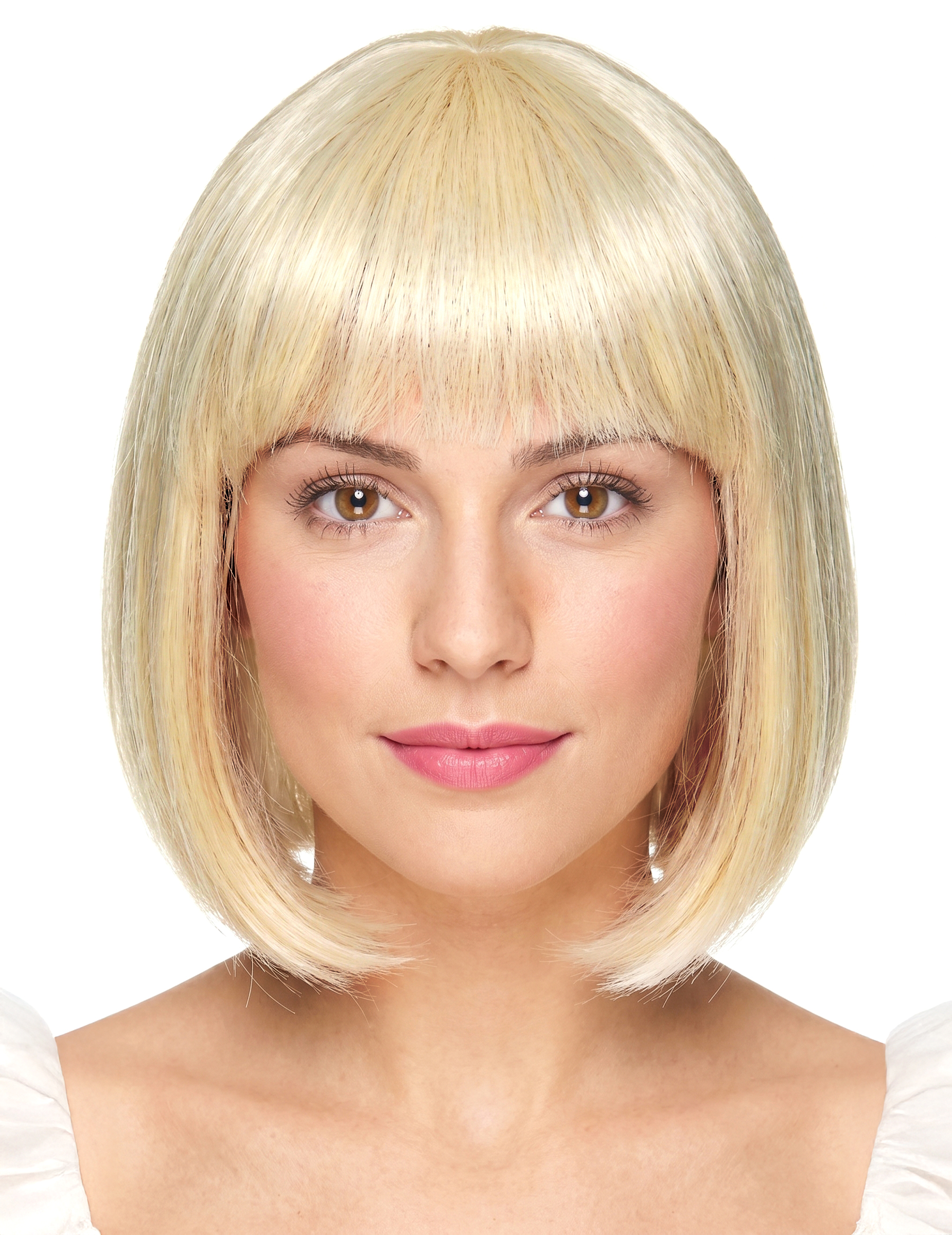 Perruque luxe blonde carré court avec frange femme
