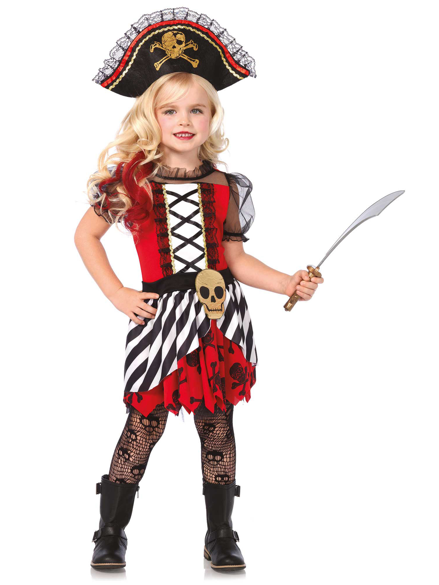 Déguisement pirate rouge et blanc fille