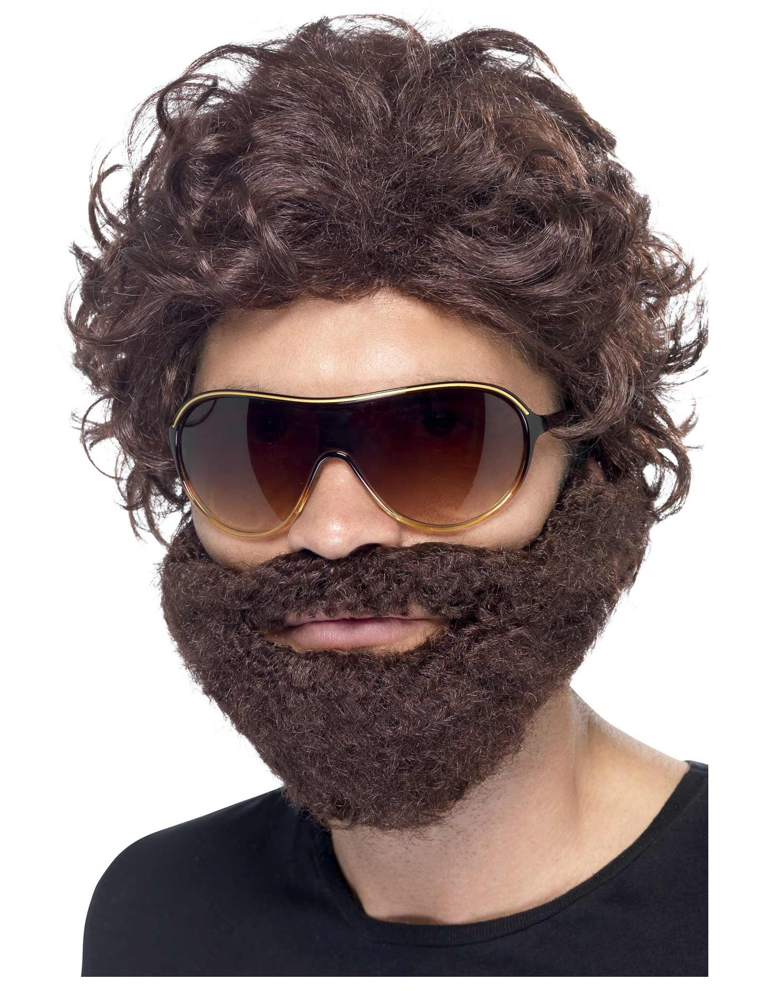 Perruque avec barbe marron et lunnettes de soleil adulte