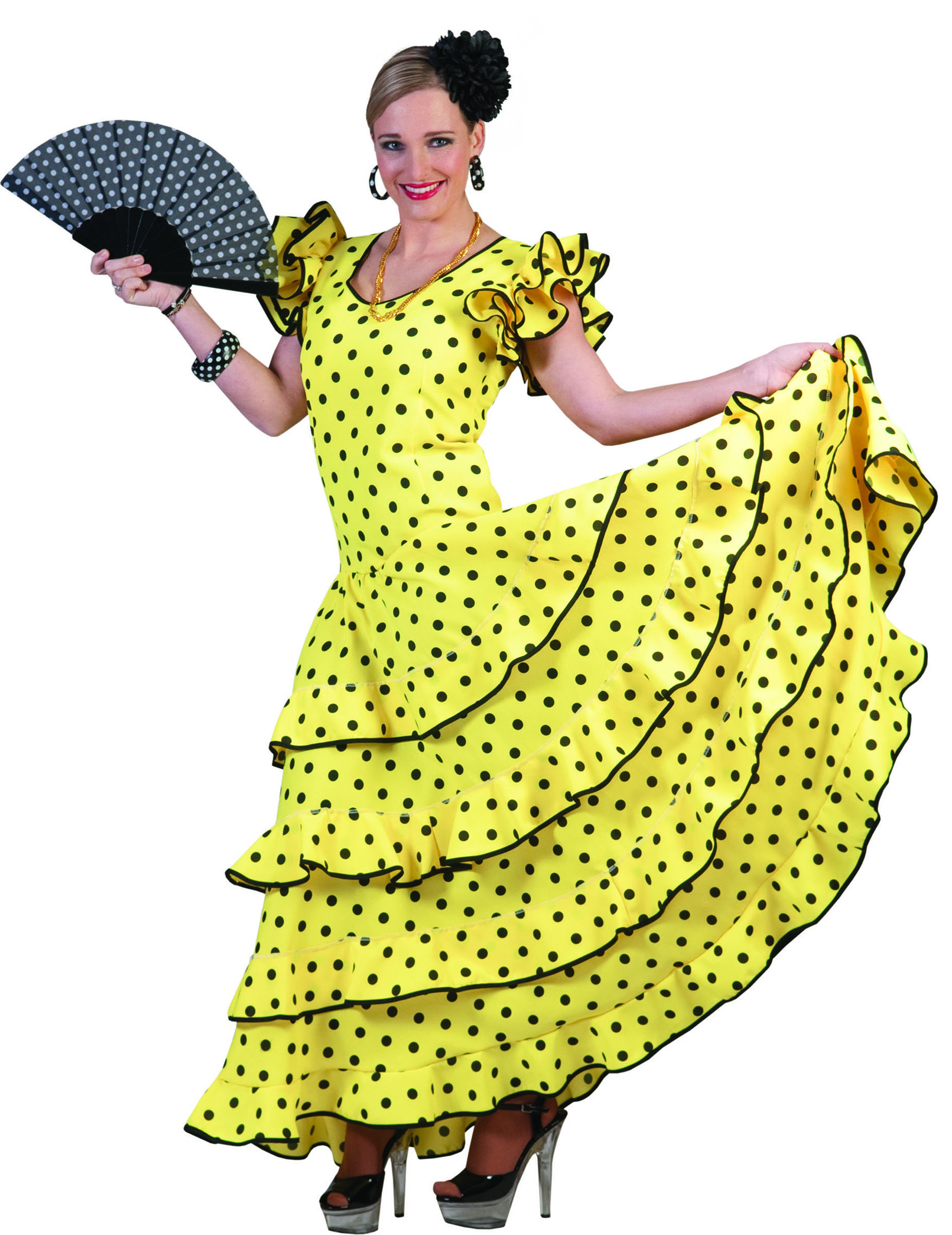 Déguisement flamenco jaune à pois femme