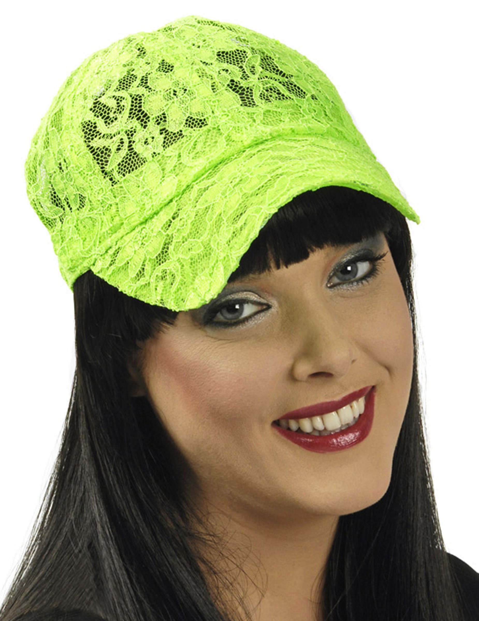 Casquette dentelle verte fluo femme