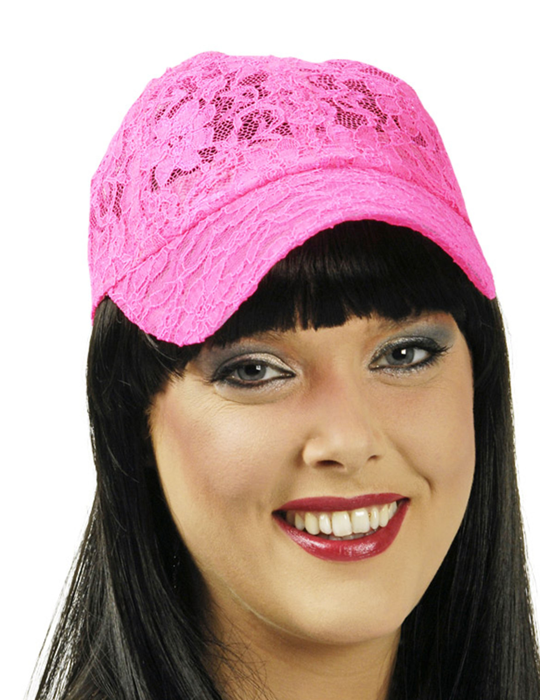 Casquette dentelle rose fluo femme