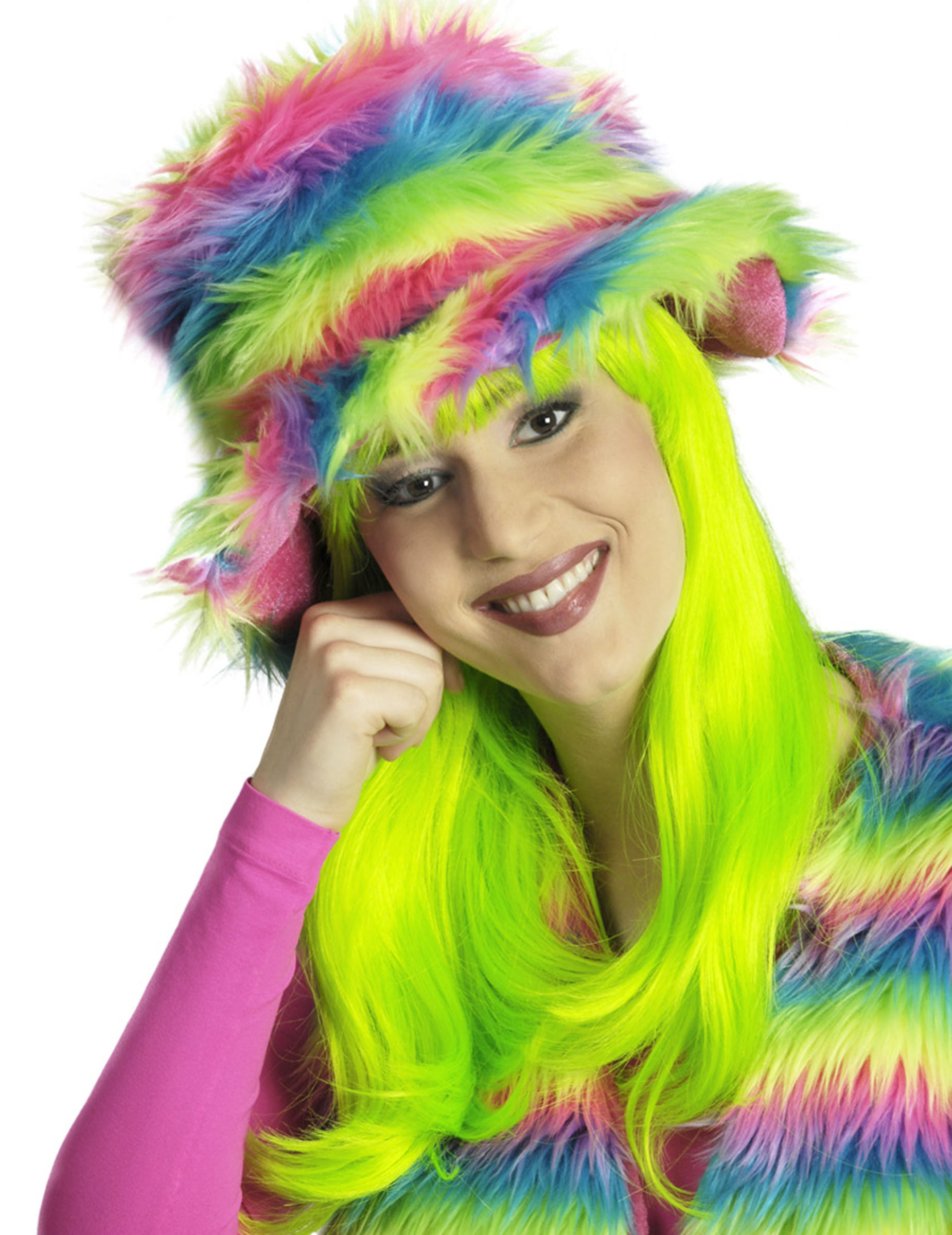 Chapeau peluche arc-en-ciel adulte