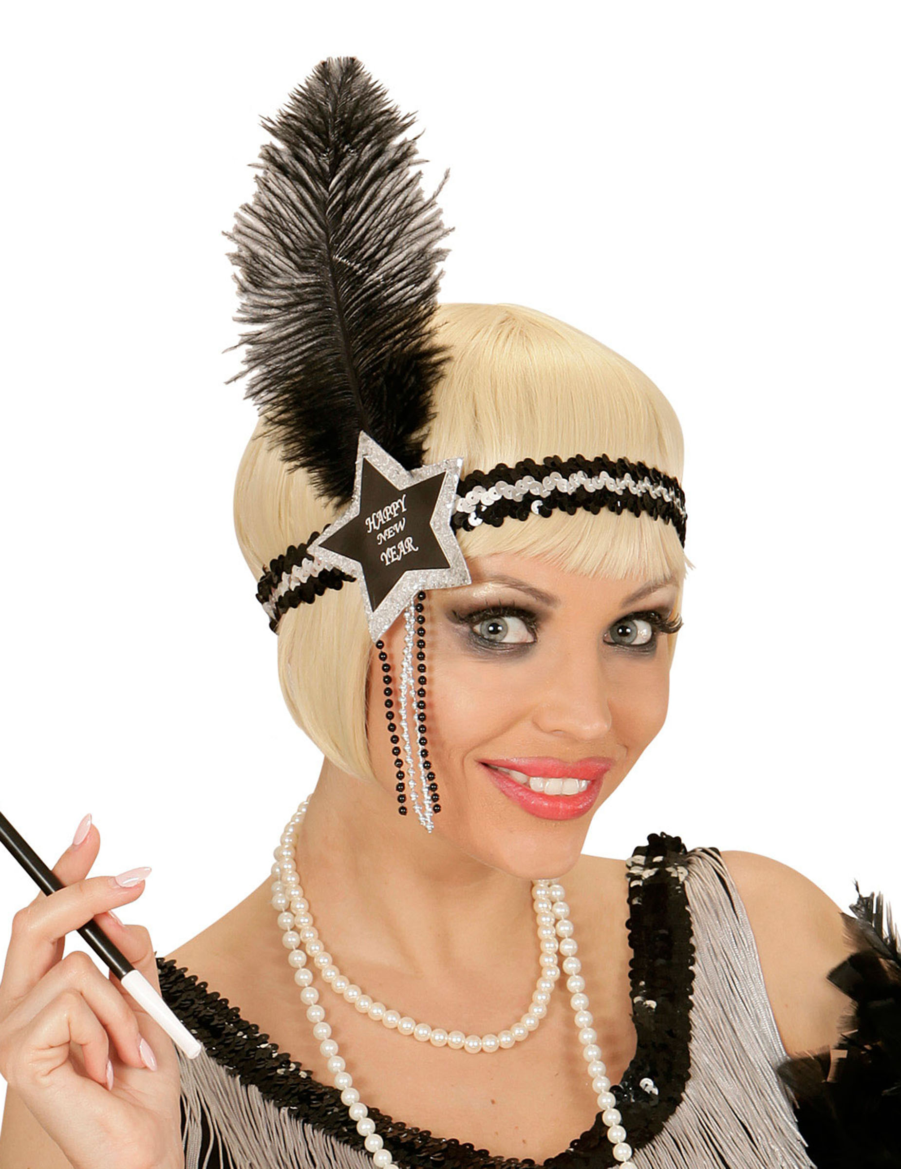 Bandeau charleston Happy new year argenté adulte