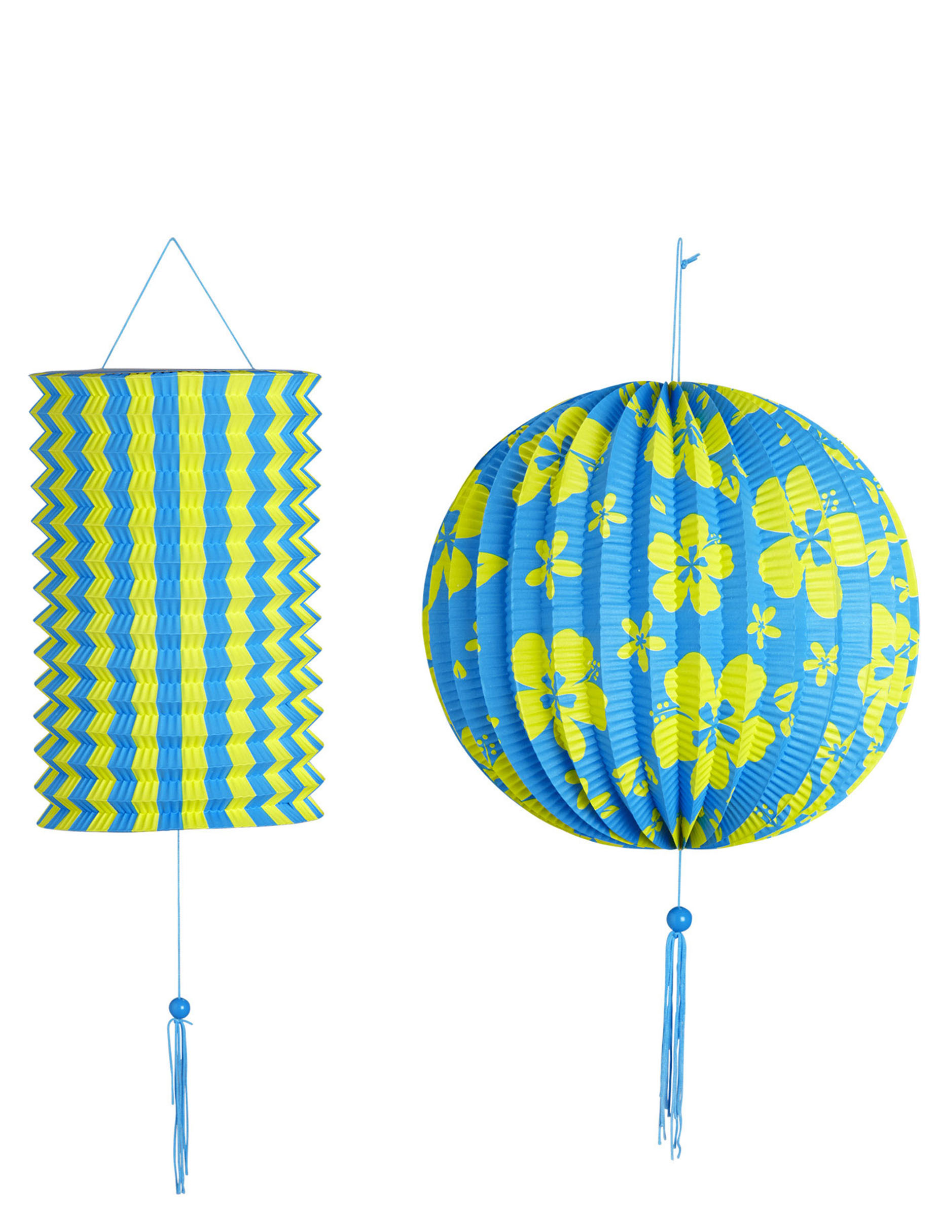 2 Lanternes bleues et jaunes Hawaï