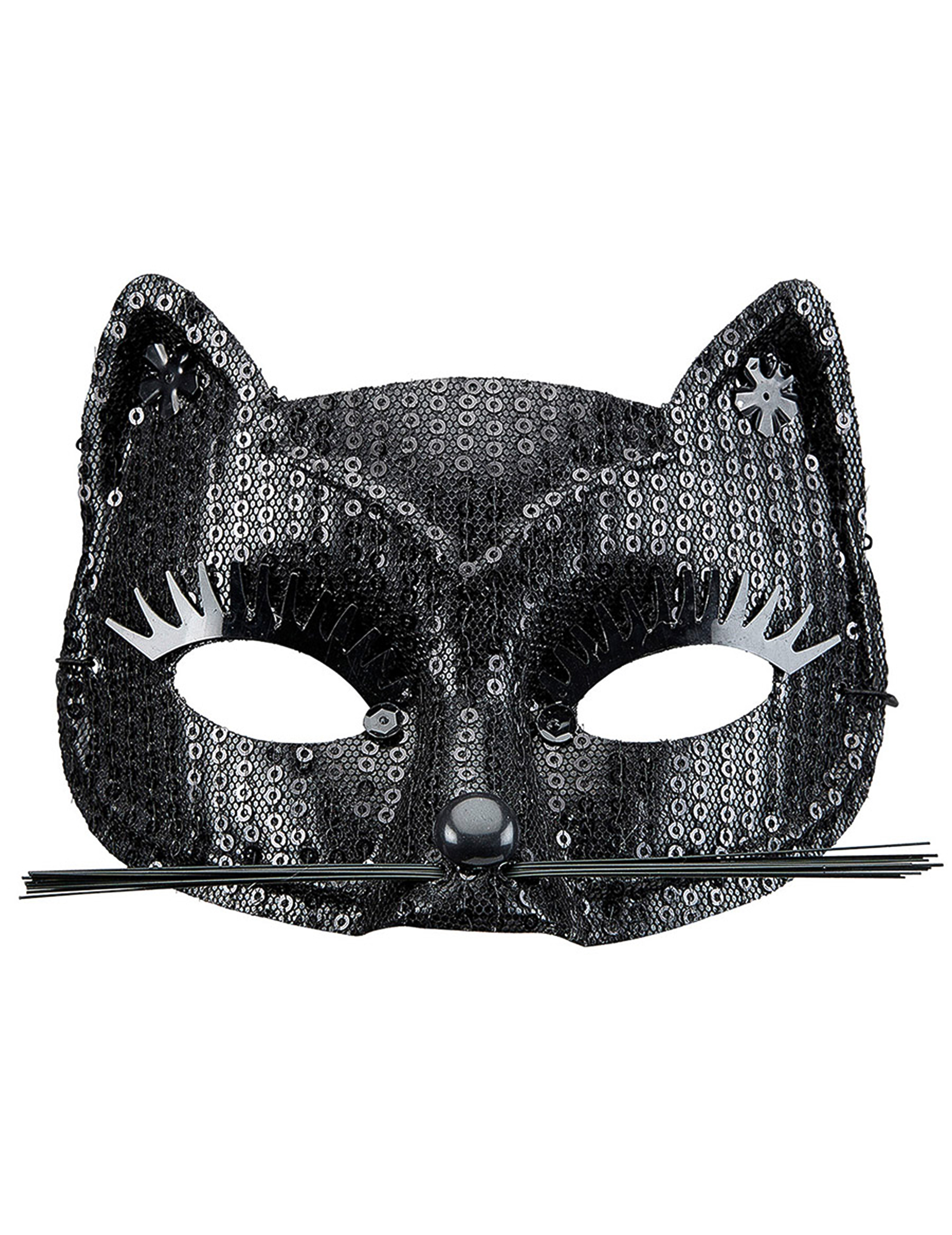 Loup chat à sequins noir adulte