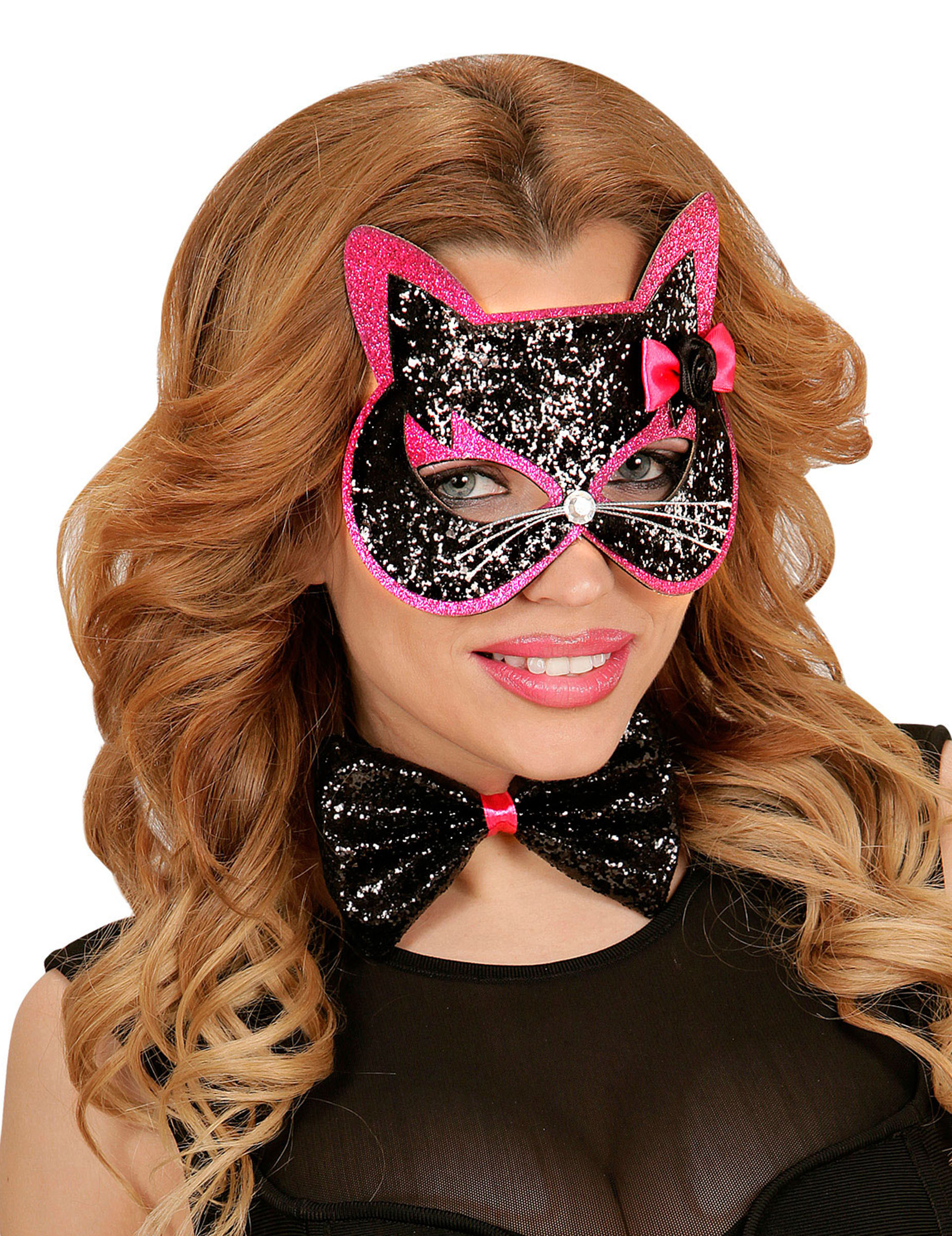 Kit chat noir et rose à paillettes adulte