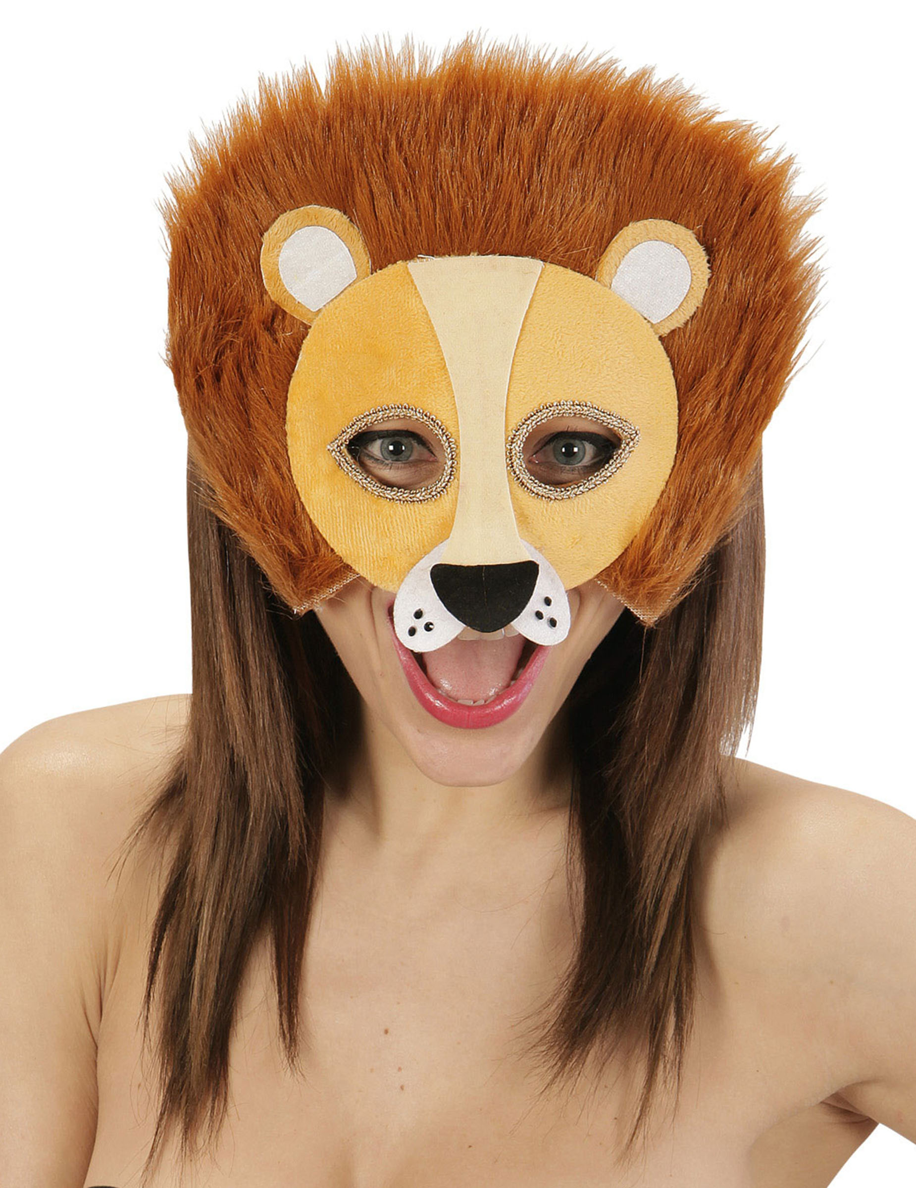Demi masque peluche lion adulte